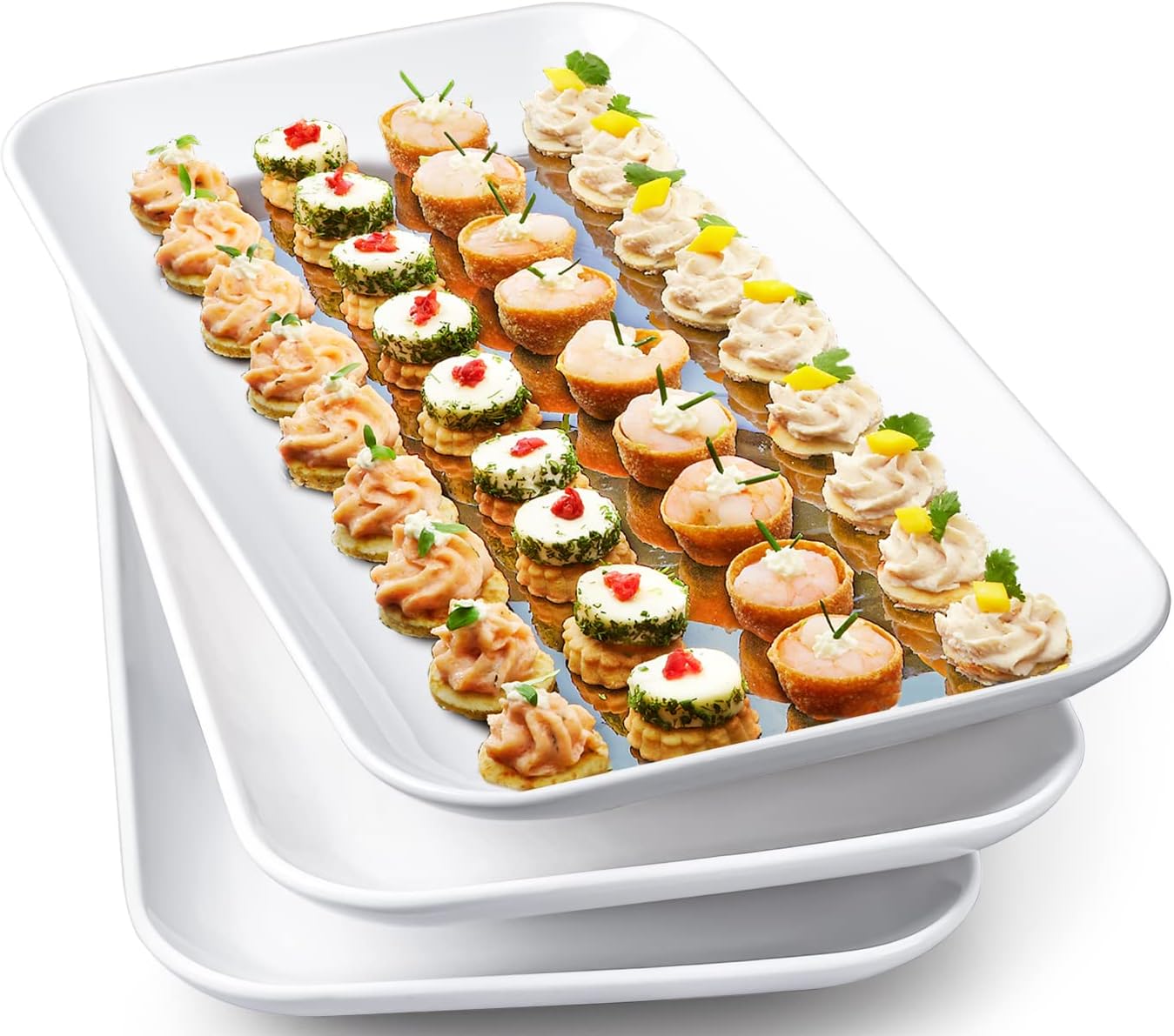 DELLING Large Serving Platter Set - 14 inch White Rectangular Serving Plates/Salad Plates - Big Serving Trays for Parties Meat, Sushi, Dinner Plate Oven Safe Dinnerware Set of 3