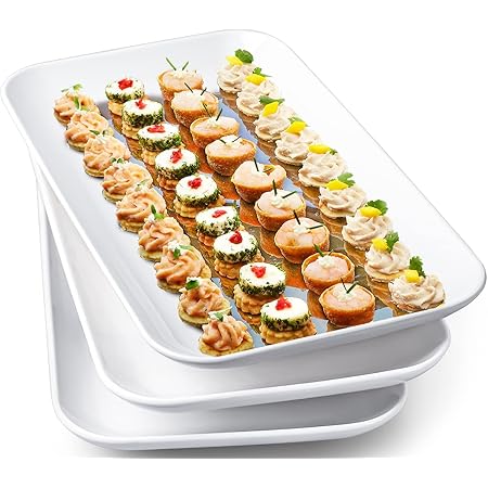 DELLING Large Serving Platter Set 14 inch Widened Large Serving Tray, White Rectangular Plates, Large Serving Platters for Entertaining, Serving Trays for Party, Oven Safe Dinnerware, Set of 3