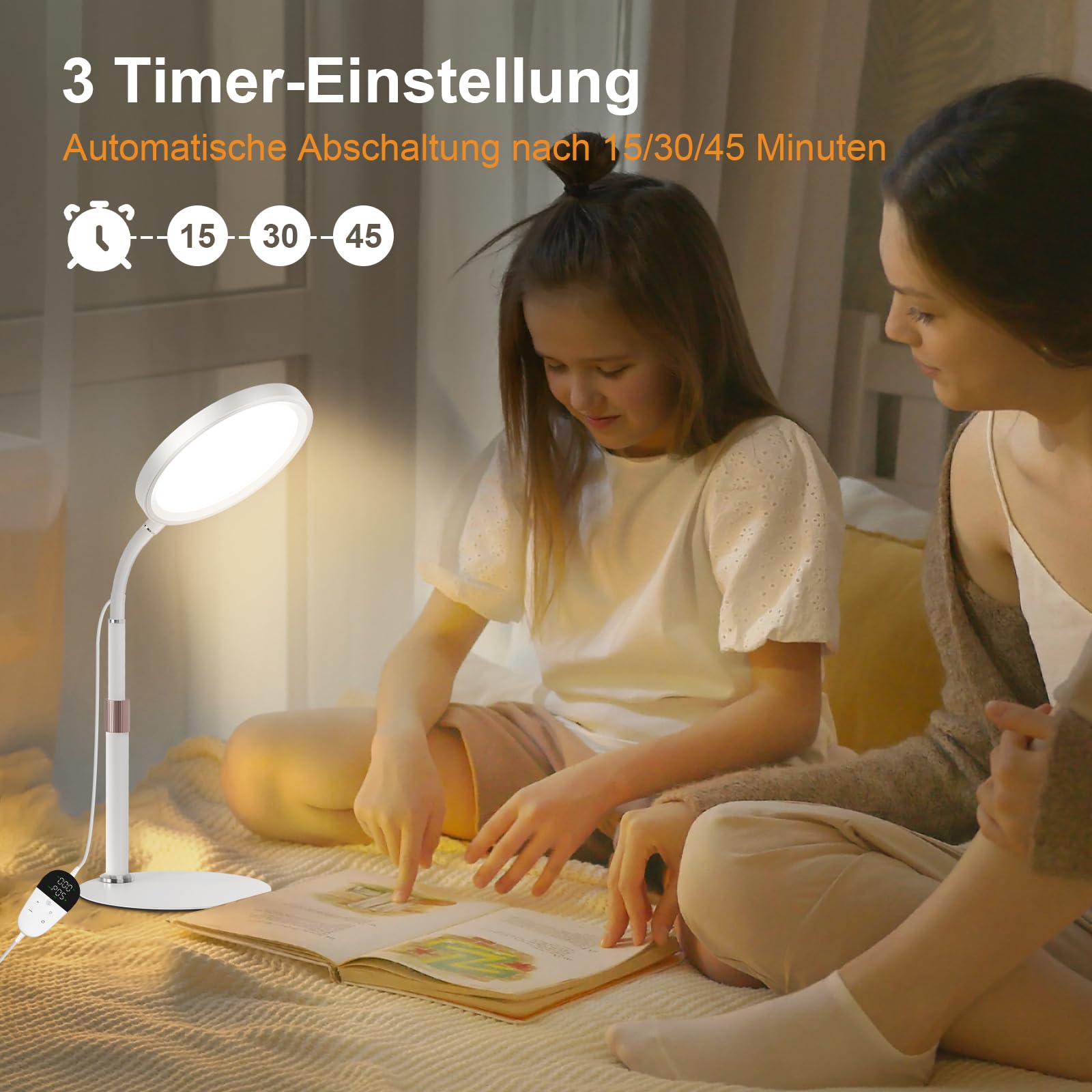 Lampada SAD, Lampada Per Terapia Della Luce Senza Raggi UV Da 10.000 lux, 3 Temperature Di Colore, 9 Luminosità e Timer da 15/30/45Min, Lampadas a luce Diurna Per Uso Domestico/Ufficio