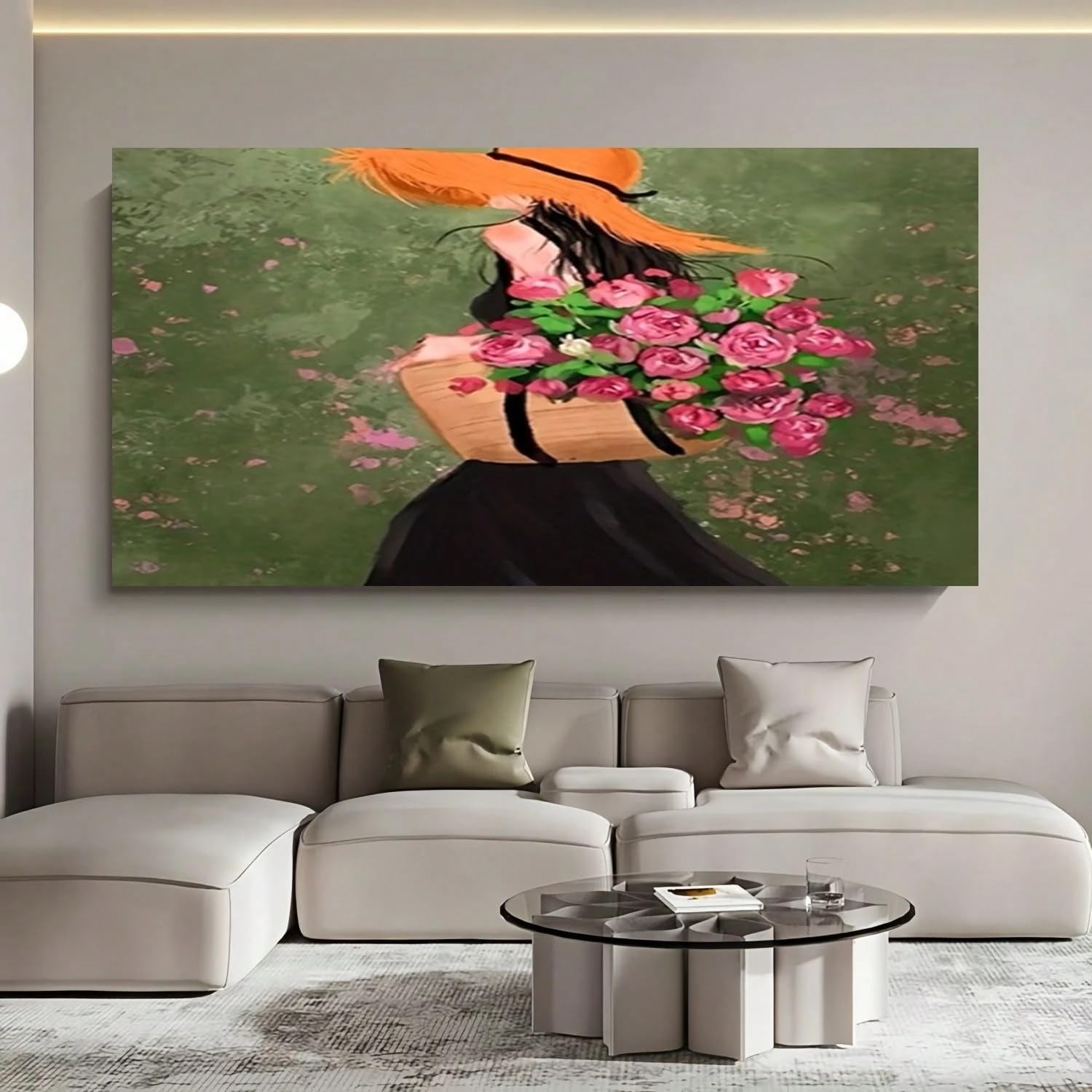 Trdmcfbn Floral Mural, Rose Basket Canvas Art, Garden Painting, Canvas Poster Printing, Canvas Wall Painting(60x90cm/NO fraze)
