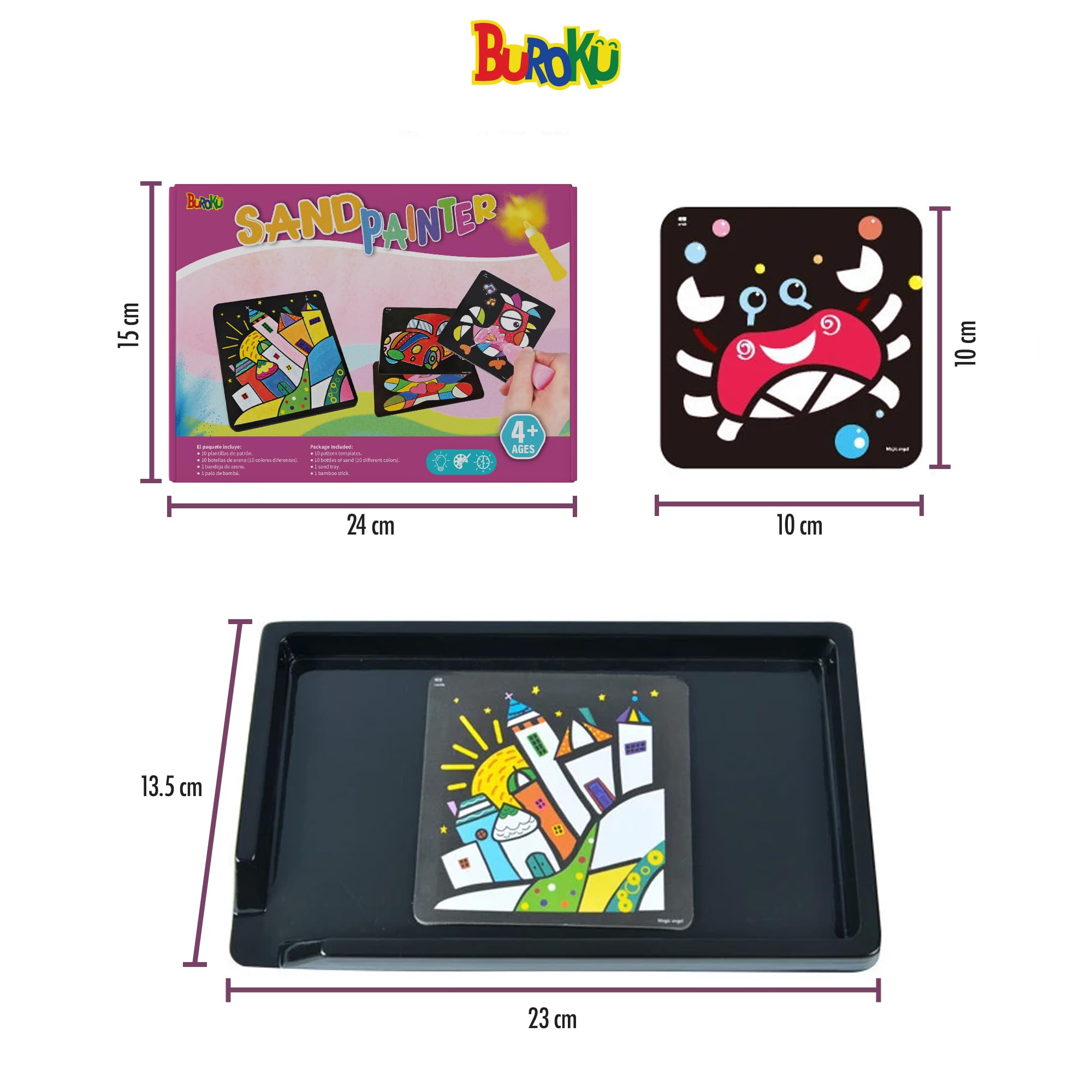 Buroku Kit D'Art Sur Sable Pour Enfants - 10 Dessins Magiques + 10 Couleurs Vibrantes - Idéal Pour Développer La Créativité Et La Motricité Fine !