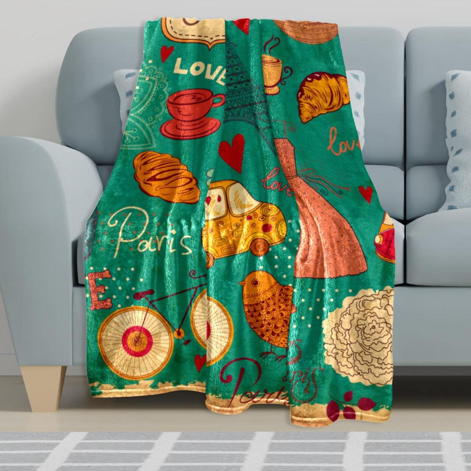Paris Überwurfdecke Mit Eiffelturm-Motiv – Weißes Fleece-Flanell, 127x152 Cm, Gemütlich & Dekorativ