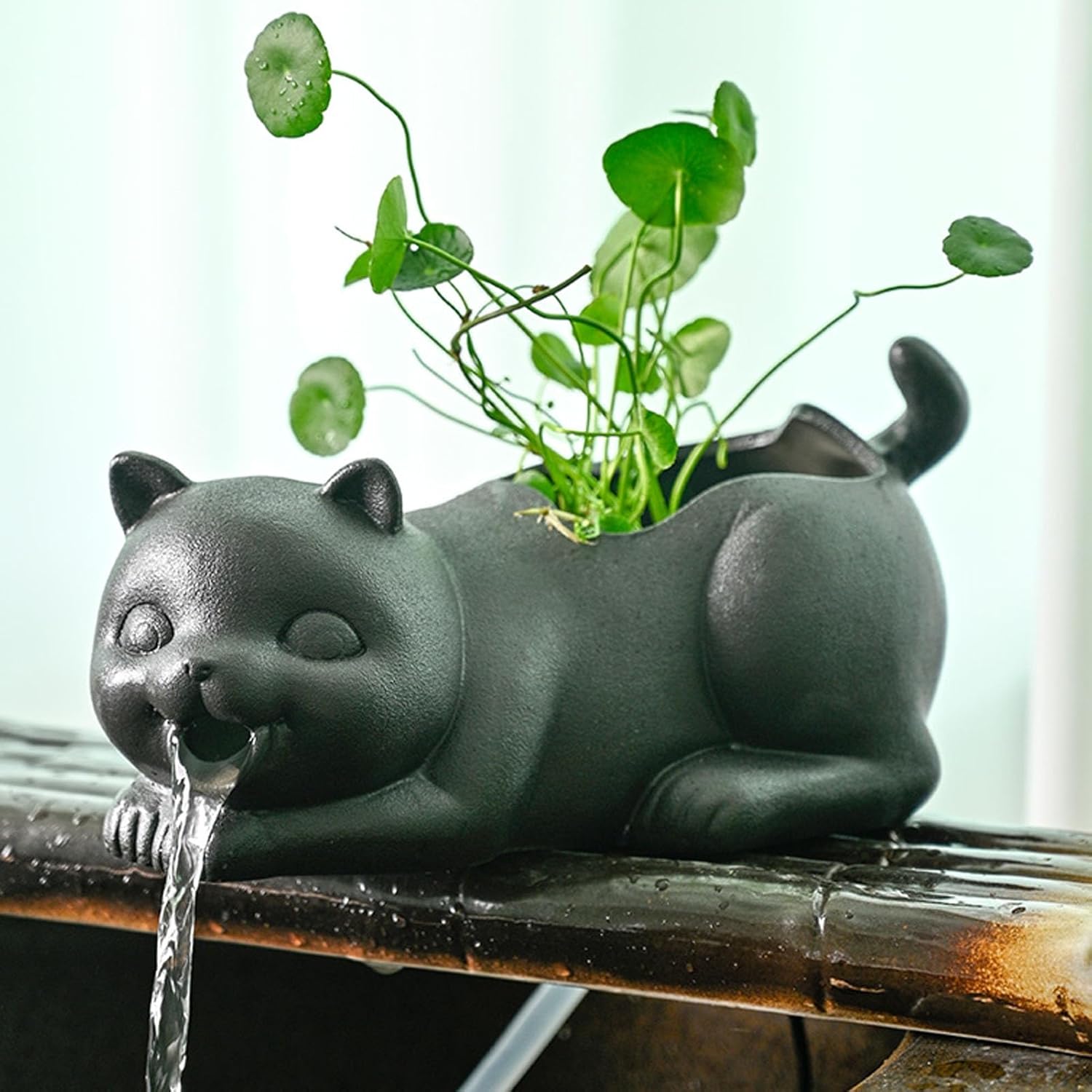 Spitters for Small Ponds, Garden Fountain Spitter, Outdoor Water Feature Statue, Animal Pond Fountains DIY Ceramic Decoration Waterfall(Black)