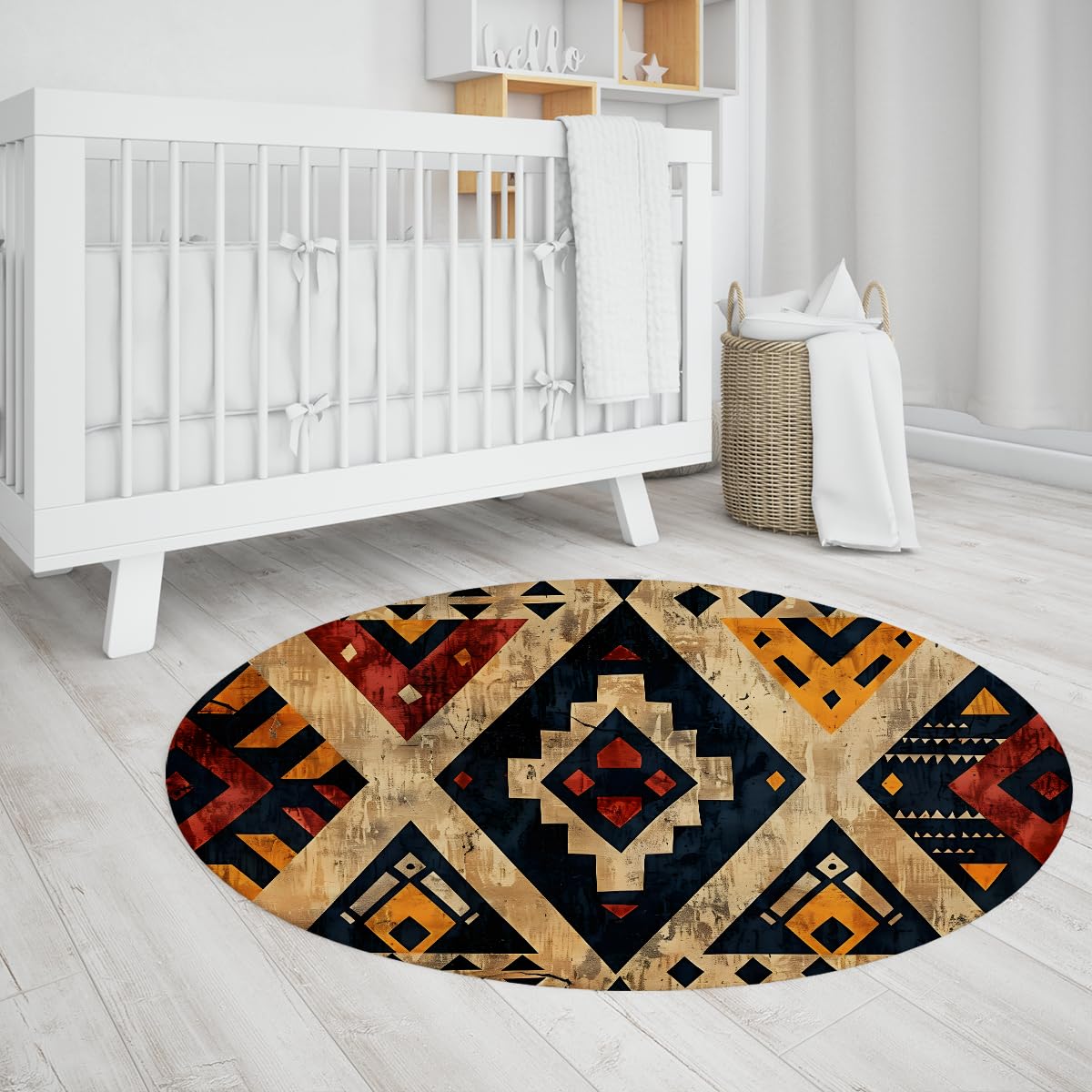 Dywaniki okrągłe 150 cm (okrągły) zmywalny dywan plemienny południowo-zachodni aztecki geometryczny wzór cienki dywan vintage boho etniczny styl dywany do salonu jadalni