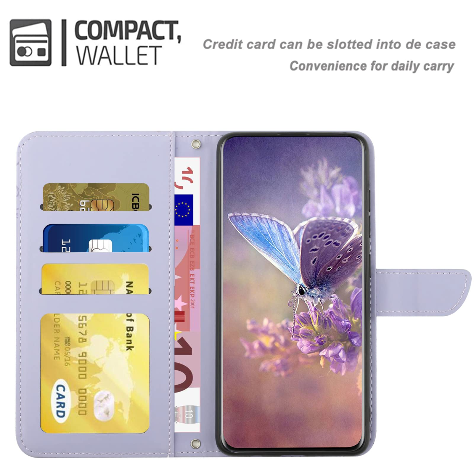 BAILI Custodia per Wiko Power U10/U20 - Supporto Stand con Farfalla e Rosa Cover, Chiusura Magnetica e Slot Flip Case