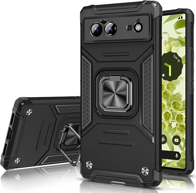 Honeyview ShockProof Case for Google Pixel 6 5G with Ring Kickstand, Bumper Armour Phone Cover for Google Pixel 6 5G - Black
