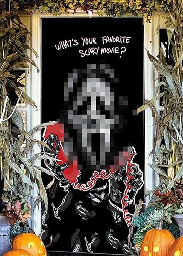 Cubierta para puerta de personaje de película aterradora, 6.6 x 3 pies, perfecta para fiestas de Halloween y cumpleaños de terror