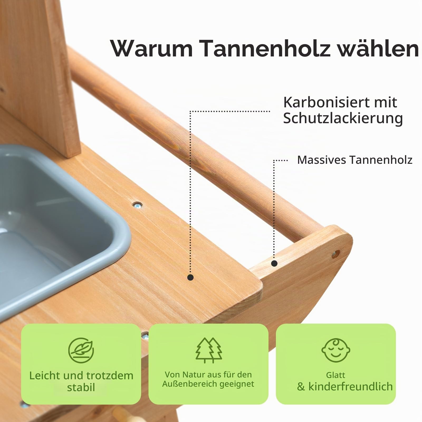 OOOK Matschküche Kinder Outdoor mit Rädern, Outdoorküche Kinder aus Holz | Multifunktionales Gartenspielküche Outdoor aus Tannenholz, für Jungen und Mädchen ab 3 Jahren, Vollständiges Zubehör Set