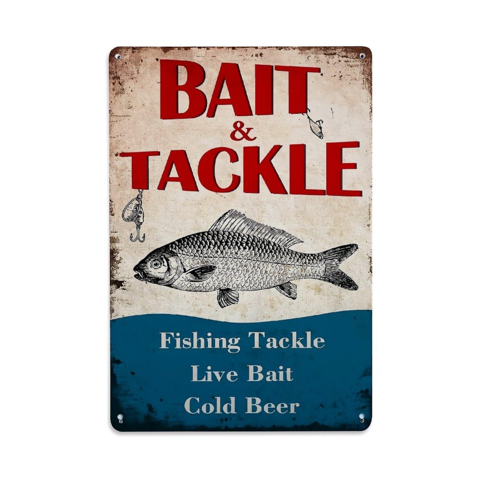 Bait And Tackle Sign Tin Sign Metal Poster Vintage Metal Signs for Home Man Cave Bar Cafe Kitchen laundry room Wall Decorations Gift 8x12Inch