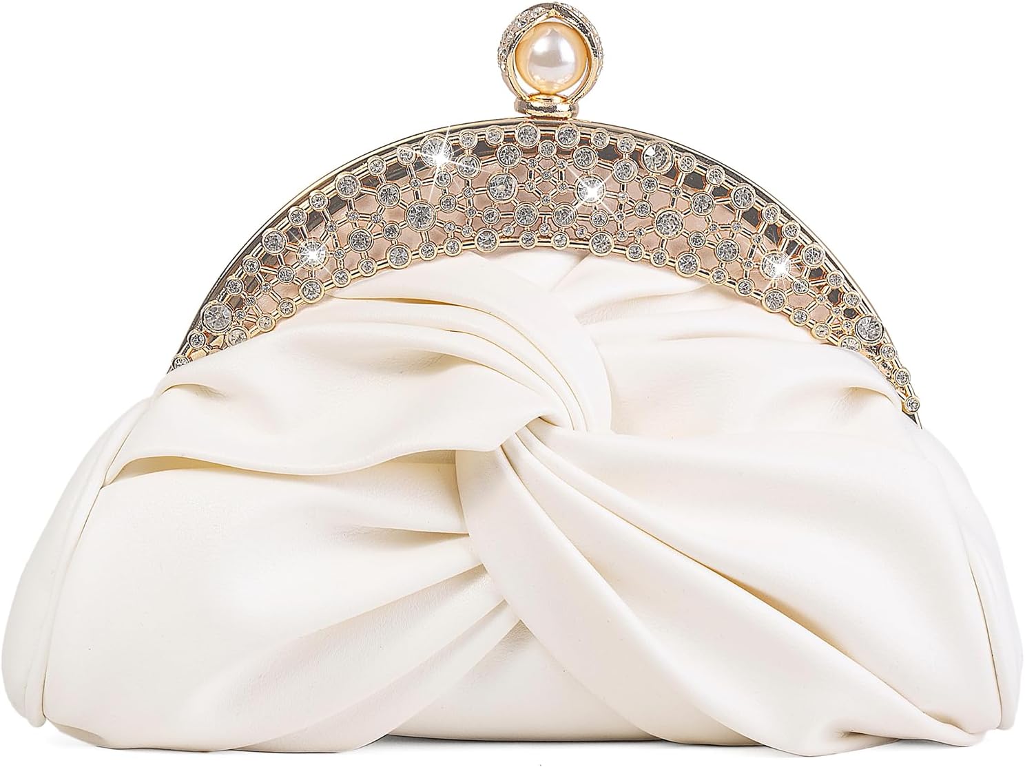 Womens PU Leather Woven Dumpling Purse with Pearl Chain, Crossbody Bag Evening Clutch for Wedding Party Prom