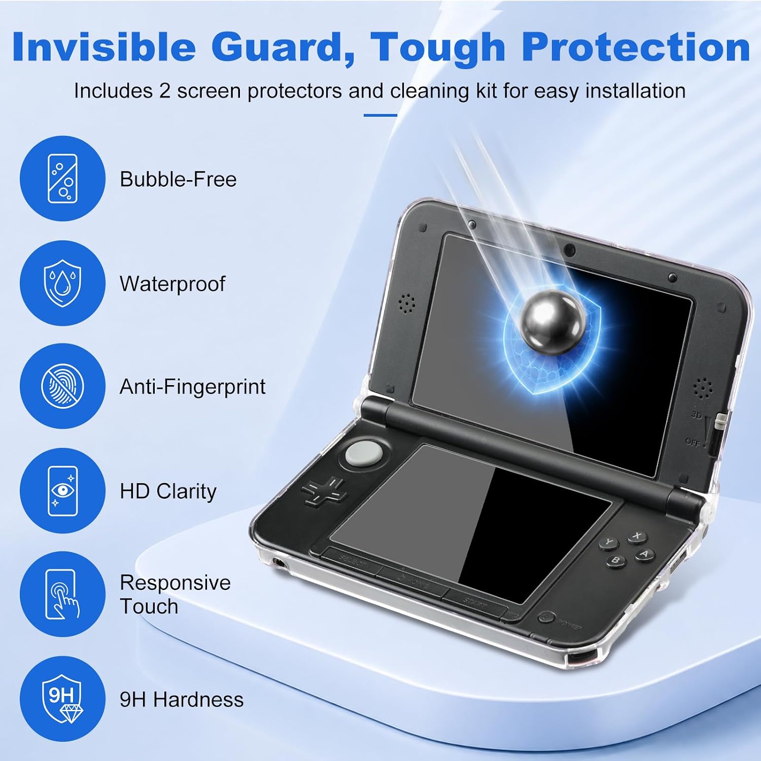 Jekarsy 3DS XL Accessories 4-in-1 Kit – Carrying Case, Clear Shell Case, Tempered Glass & PET Screen Protectors, 4 Replacement Stylus Pens Compatible with Nintendo 3DS XL/LL Only