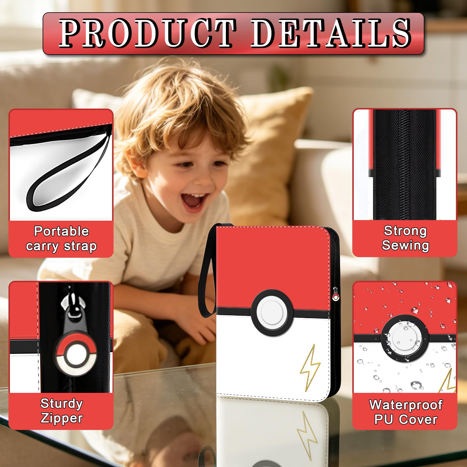 Classeur pour cartes 3D à 4 poches, album de cartes à collectionner pour 440 cartes à collectionner avec couverture gaufrée, classeur portable avec pochettes amovibles, porte-cartes à collectionner
