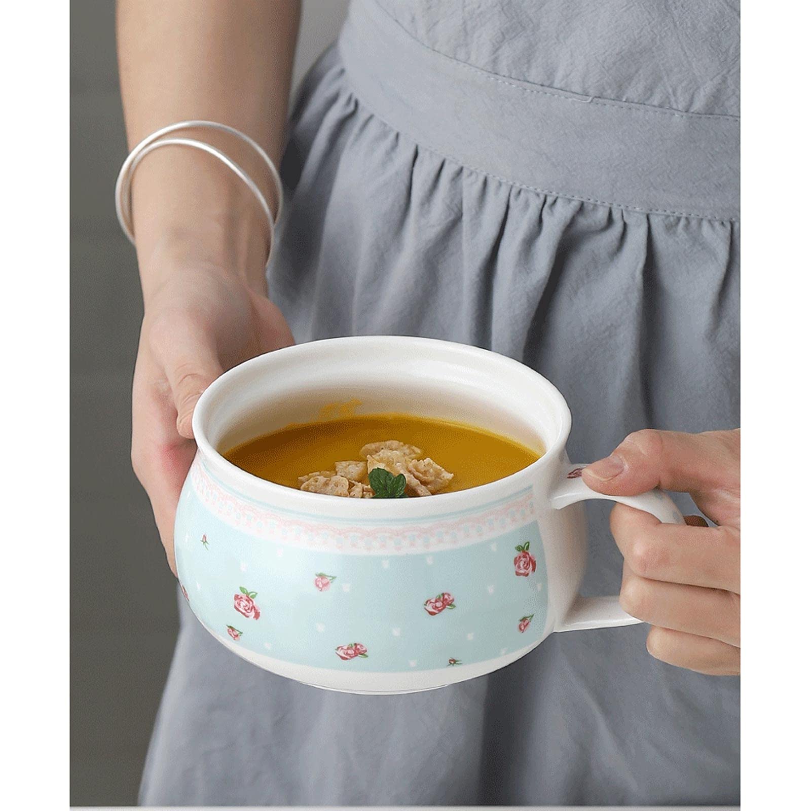 Suppenschalen Hohe Kapazitätssuppenschüsseln mit Griffen - Instant Nudelschale - für Tortilla-Suppe, Haferflocken, Getreide, Hühnerkuchen, Rindfleischeintopf, Chowder - Set von 4 Suppentassen