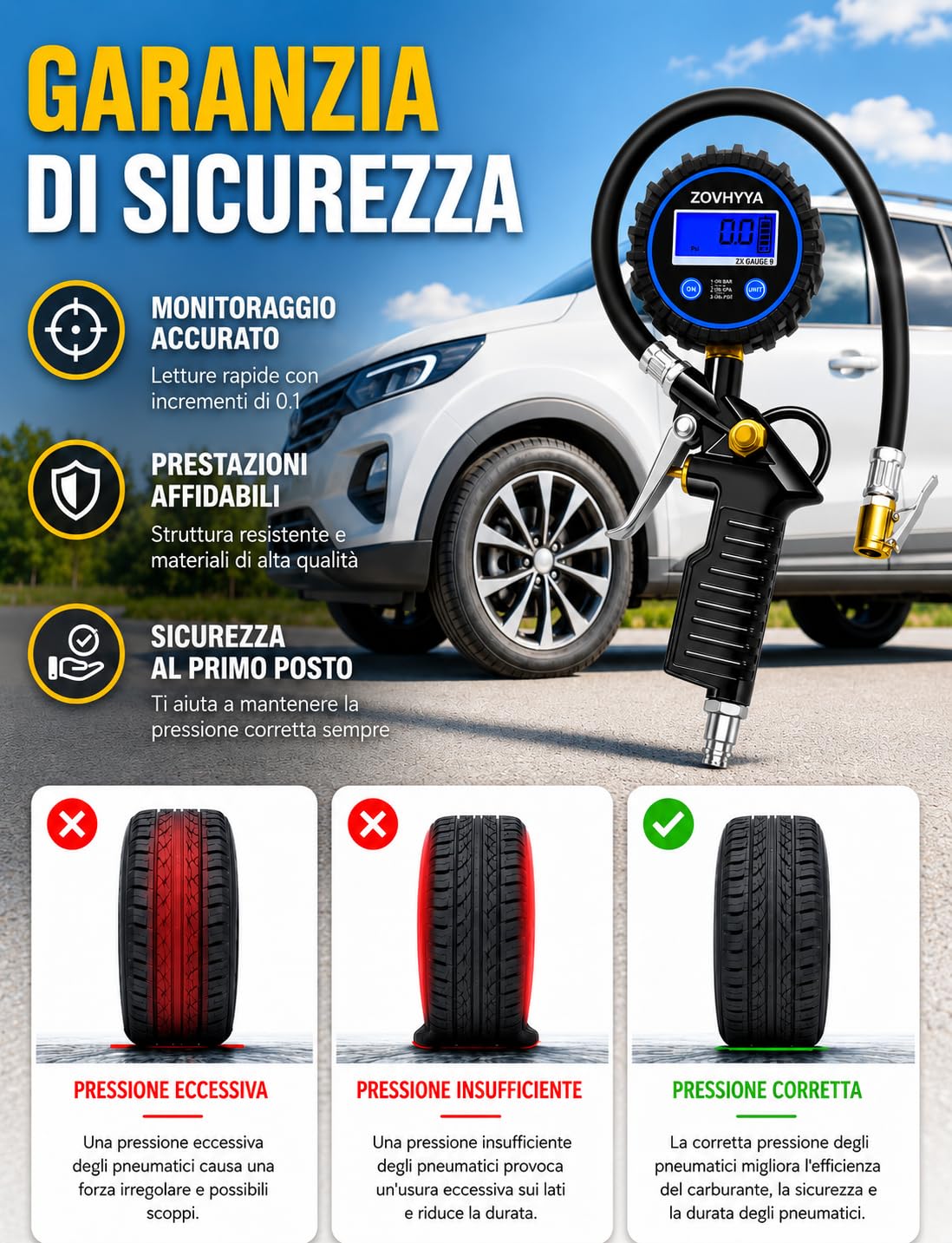 Manometro Pressione Gomme Professionale 220PSI Manometri per Pneumatici Pistola Gonfiaggio Pneumatici con 4 Tappi Valvola 2 Ugelli 1 Valvola Francese 1 Stelo di Prolunga in Metallo 90 Gradi