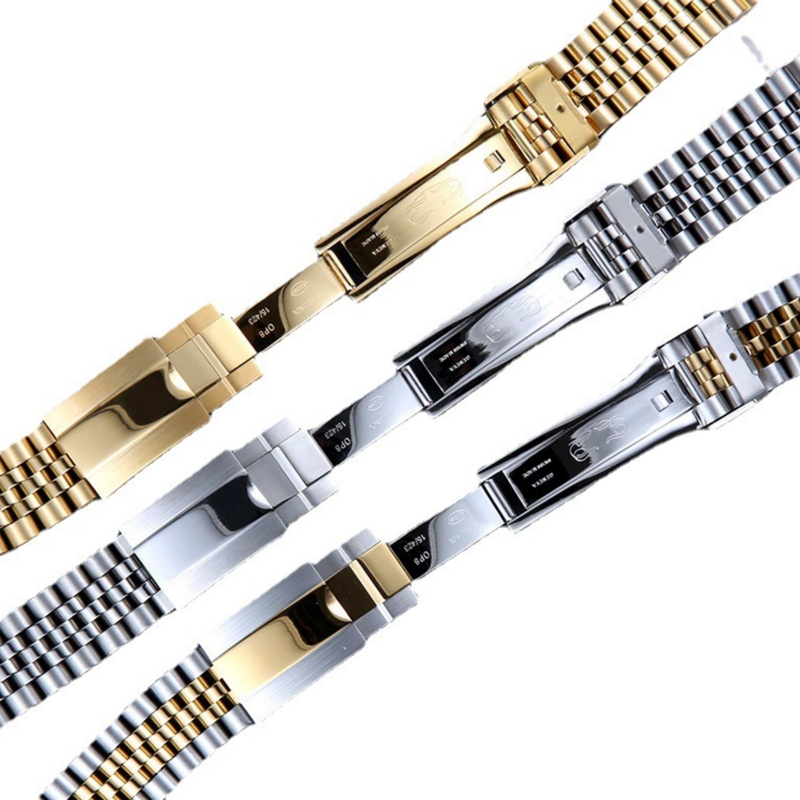Cinturino Orologio 20mm Ricambio Design Jubilee Terminali Curvi Fibbia Micro Regolazione Senza Attrezzi - Argento Oro 20MM