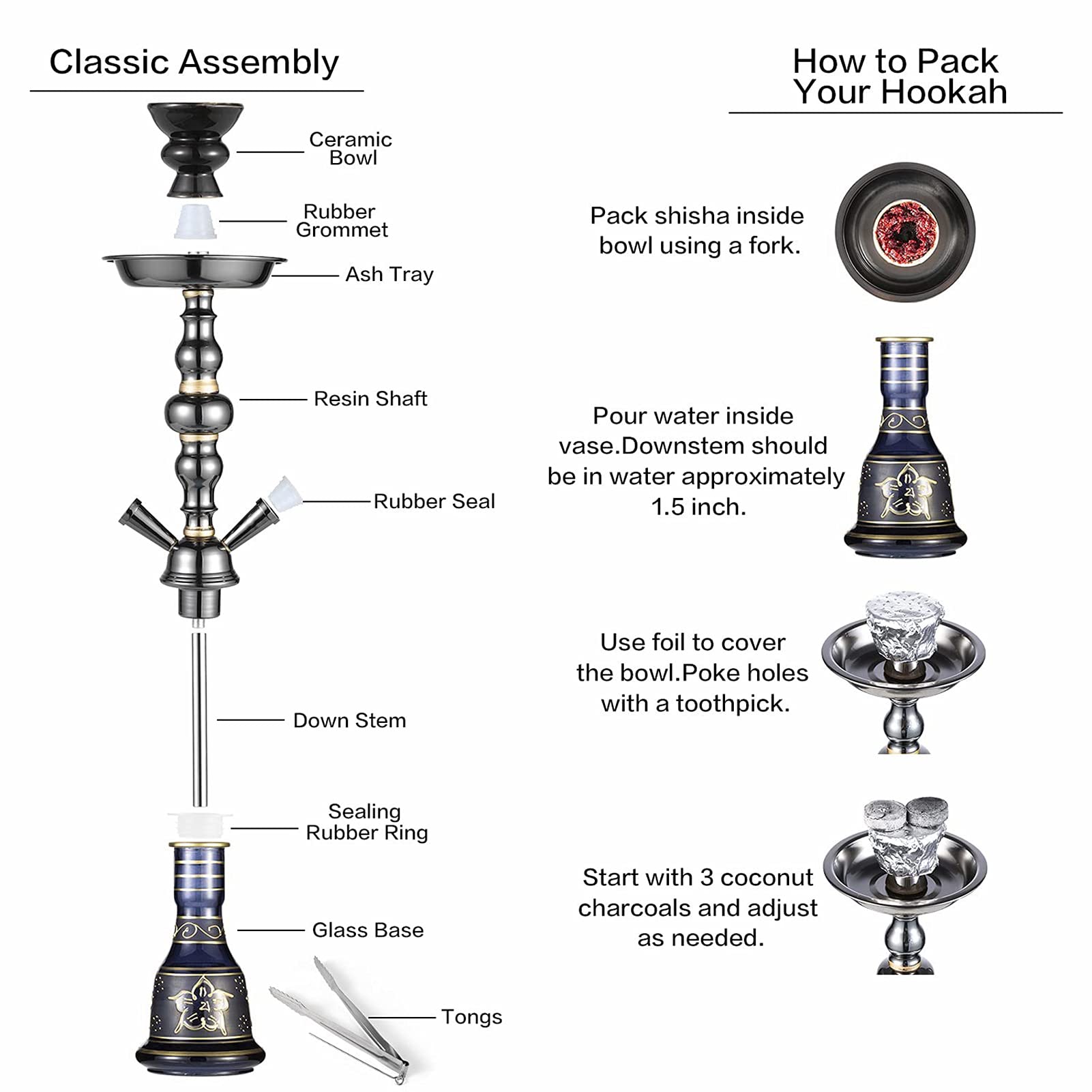 Juego De Nargota, 2 Manguera Premium Shisha Hookah Kit, Cubo Micro Modern Cube Hookah Acrílico Con Tazón De Cerámica Y Pinzas De Carbón Florero De Vidrio Cenicero.