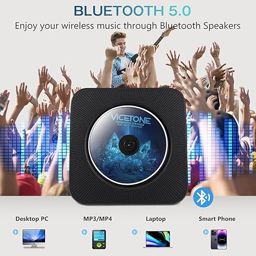 Miniatura 6 de Reproductor de CD de escritorio con altavoces de alta fidelidad, reproductores de CD Bluetooth para el hogar reproductor de CD portátil con control