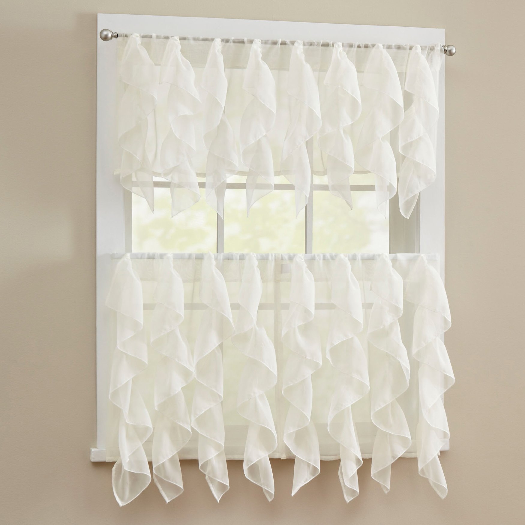 Sweet Home Collection Kitchen Curtains for Windows 40+ Styles &amp; Colors Swag, Valance, Tier Sets &amp; Panels Cafe Curtains for Farmhouse, Rustic, Modern Décor, Sheer Ivory, 24" Tier Valance Set