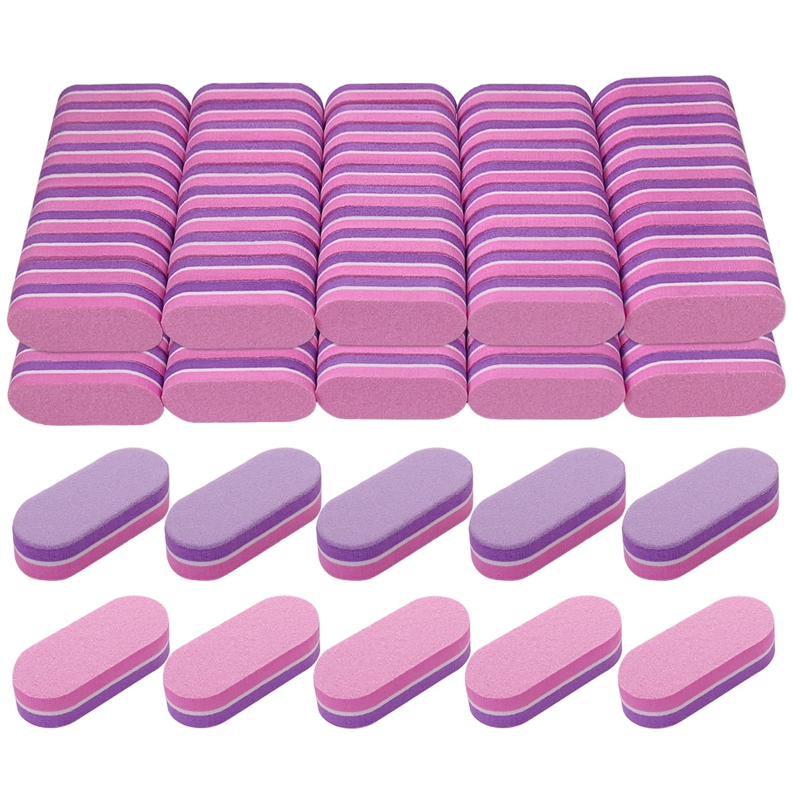 Mini Nail Buffer (100 Pack), Buffers for Acrylic Nails and Natural Nails, 100/180 Grit Nail Buffer Block Nail File Bulk Small Buffing Blocks for Nail Buff Professional Manicure Set Purple/Pink 100 Pcs Mini Buffers