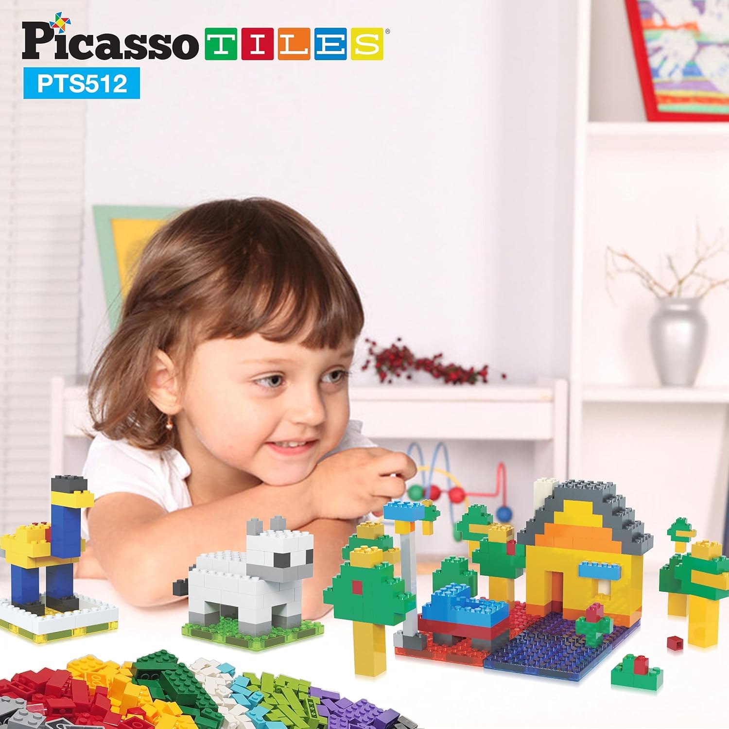 PicassoTiles 512-częściowy duży zestaw do zabawy, magnetyczne płytki i klocki, łączenie, kreatywne budynki i figurki, takie jak mosty, serca, unikalne postacie i wiele więcej, edukacyjne