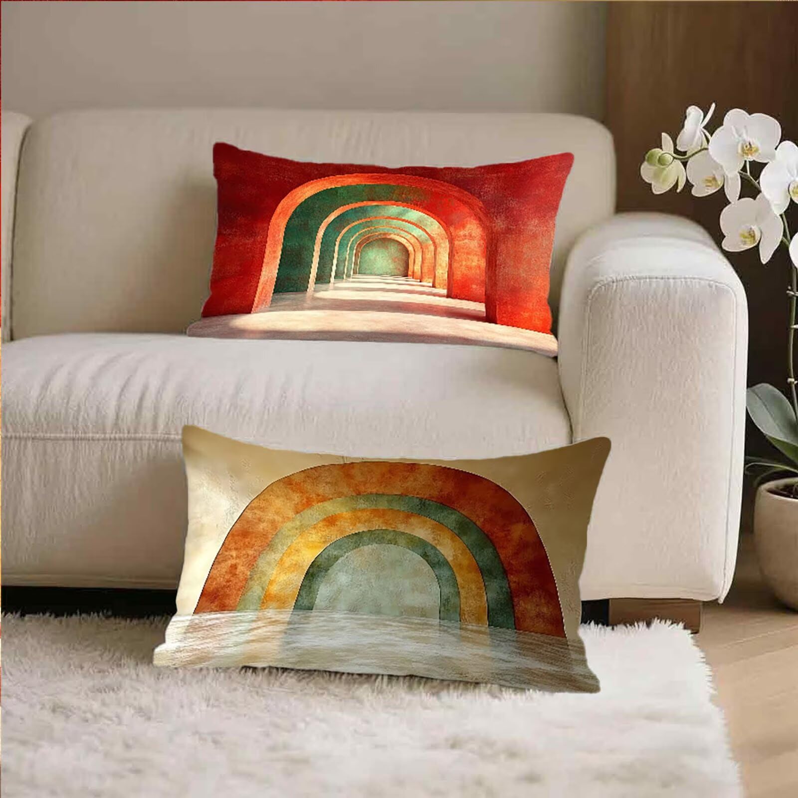 Federe Cuscino 60x80 Set di 2, Rosso Federe Cuscini Divano Lino, Rettangolari Copricuscini 60x80cm Con Cerniera Invisibile, Copricuscino per Camera Letto Casa Decorazioni Regalo, Architettura 2-9542