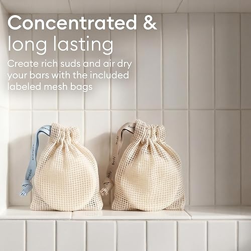 Miniatura 8 de Vove Juego de barra de champú con bolsa de espumado, cedro de vainilla, 2 barras y bolsa de almacenamiento, champú sólido fortalecedor con proteína
