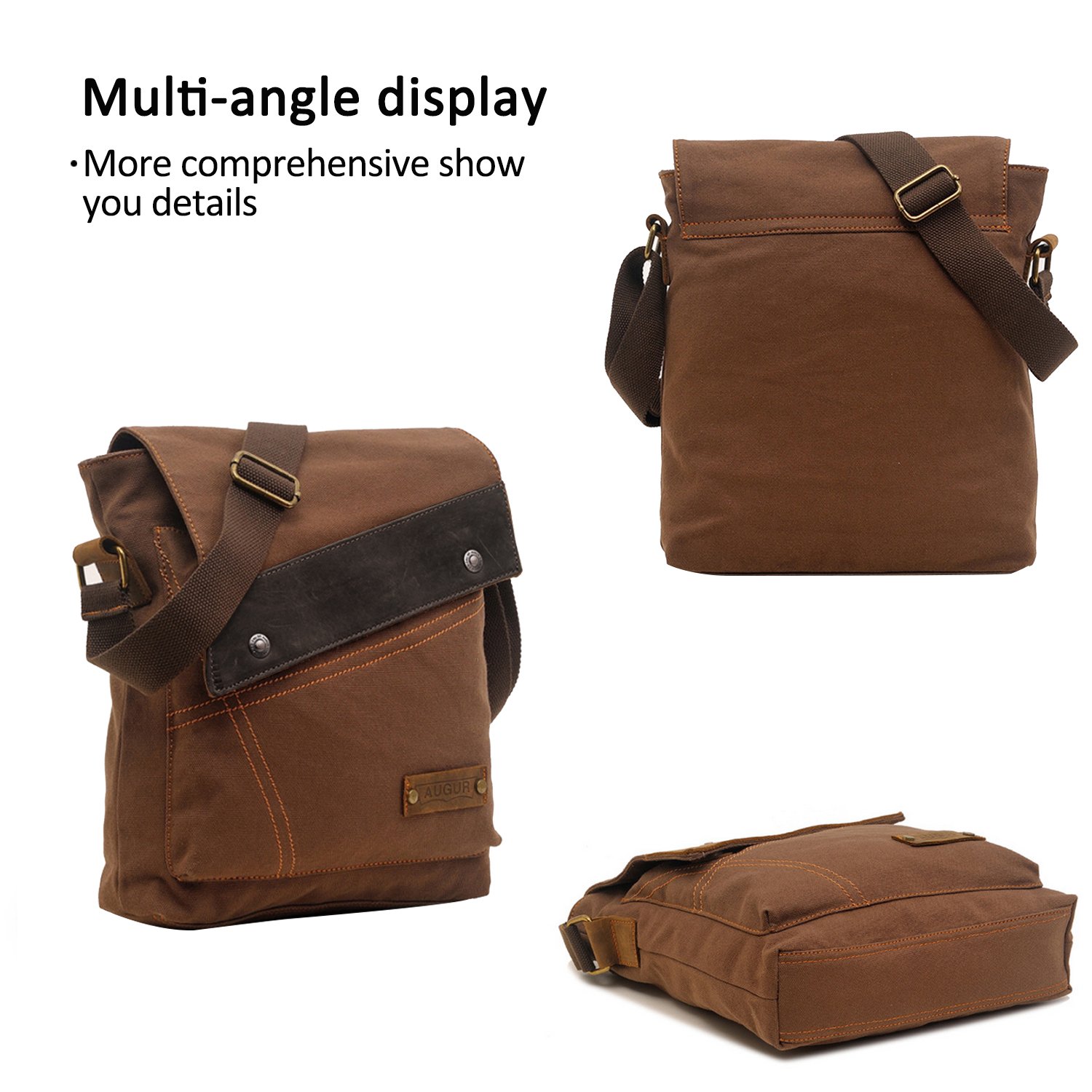 FANDARE Vintage Messenger Bag Bandolera Computadora Briefcase Bolsos Llevados Trabajo Escuela Mochila Crossbody Bag Mujer Hombre Lona,Large, Mochila de Ocio