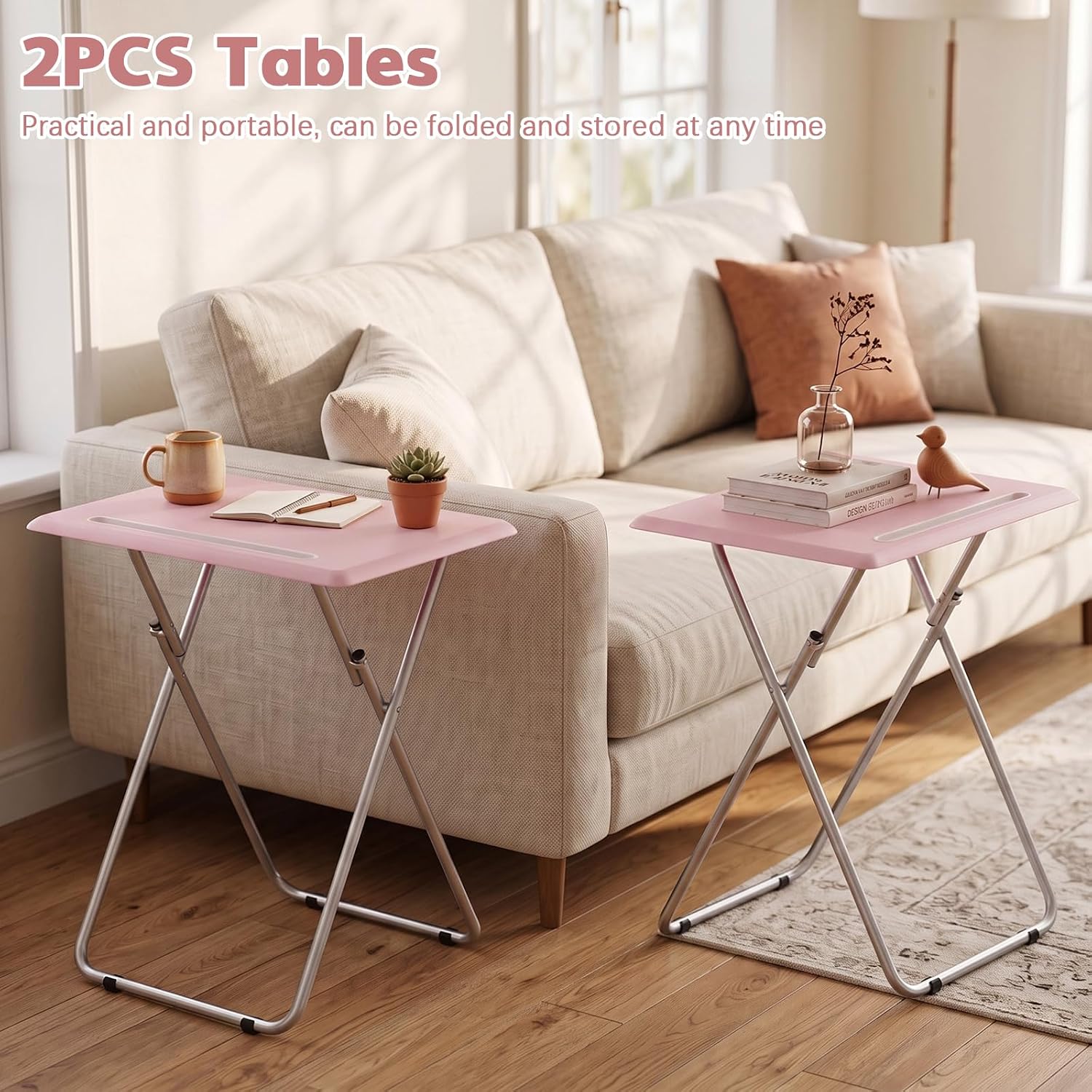 Garden 4 you Folding TV Tray Table, Foldable TV Dinner Tray, Snack Table, Small Side Sofa Couch Table for Living Room, Small Spaces,Easy to Foldable, 15 x 18.9 x 25.6 in(Pink)