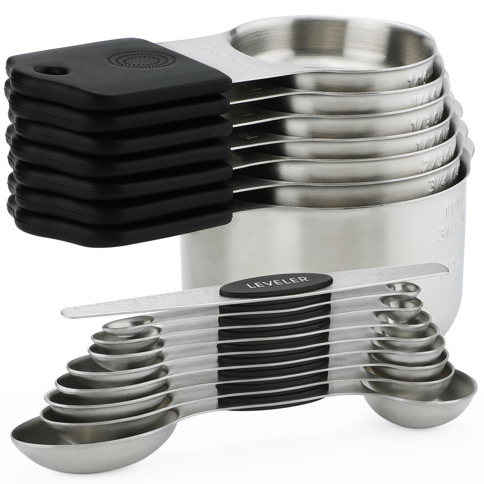 Magnetisches Messbecher-Set Aus Edelstahl 304 – 15-teilig, Mit US & Metrischen Skalen