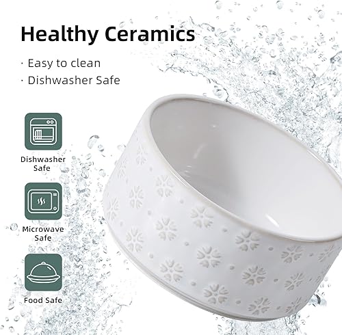 Miniatura 7 de Juego de cuencos dobles elevados de cerámica de 6.1 pulgadas con soporte de madera de acacia, 2 alturas elevadas, cuencos para alimentos y agua para