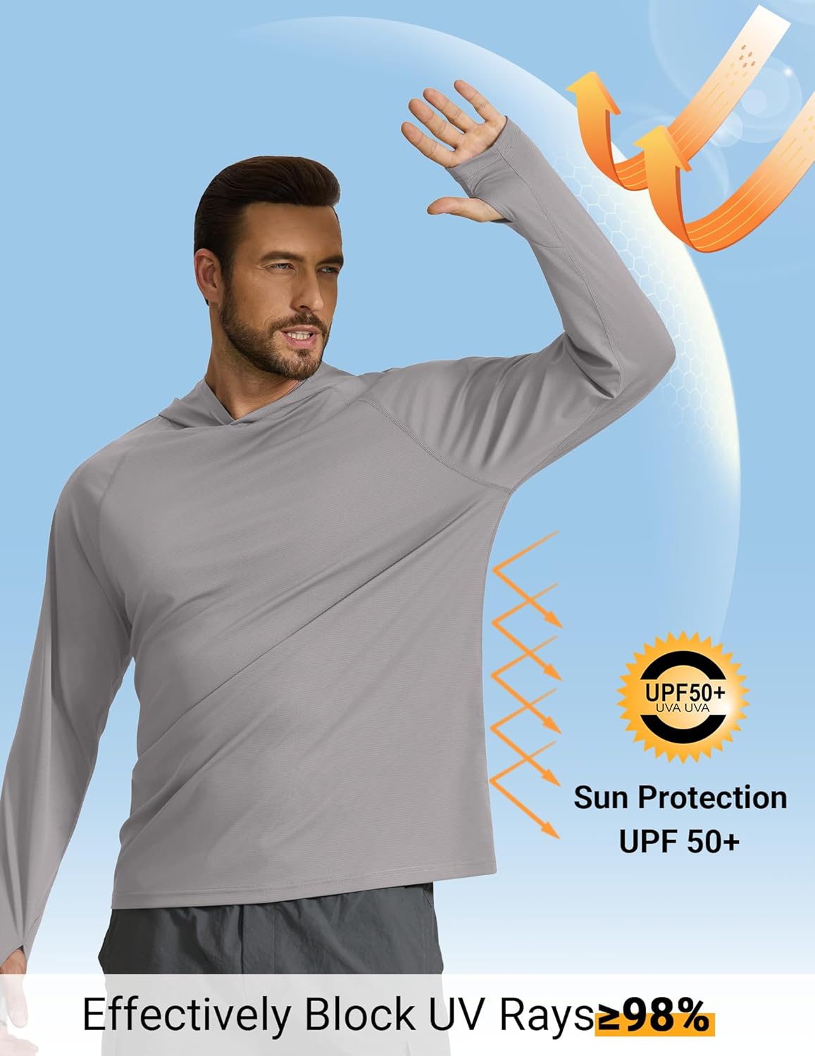 COOFANDY Men's SPF 50+ Sun Shirts Long Sleeve Rash Guard Thin Summer Hoodie Sun Protection Fishing Shirt with Thumbhole - Image 3