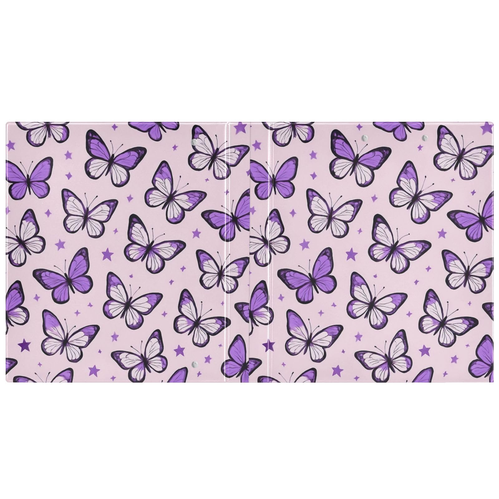 Raccoglitore a 3 anelli con stampa da 3,8 cm, raccoglitore ad anelli a D con tasche, raccoglitore decorativo per scuola, università o ufficio, viola, farfalla, stella, rosa