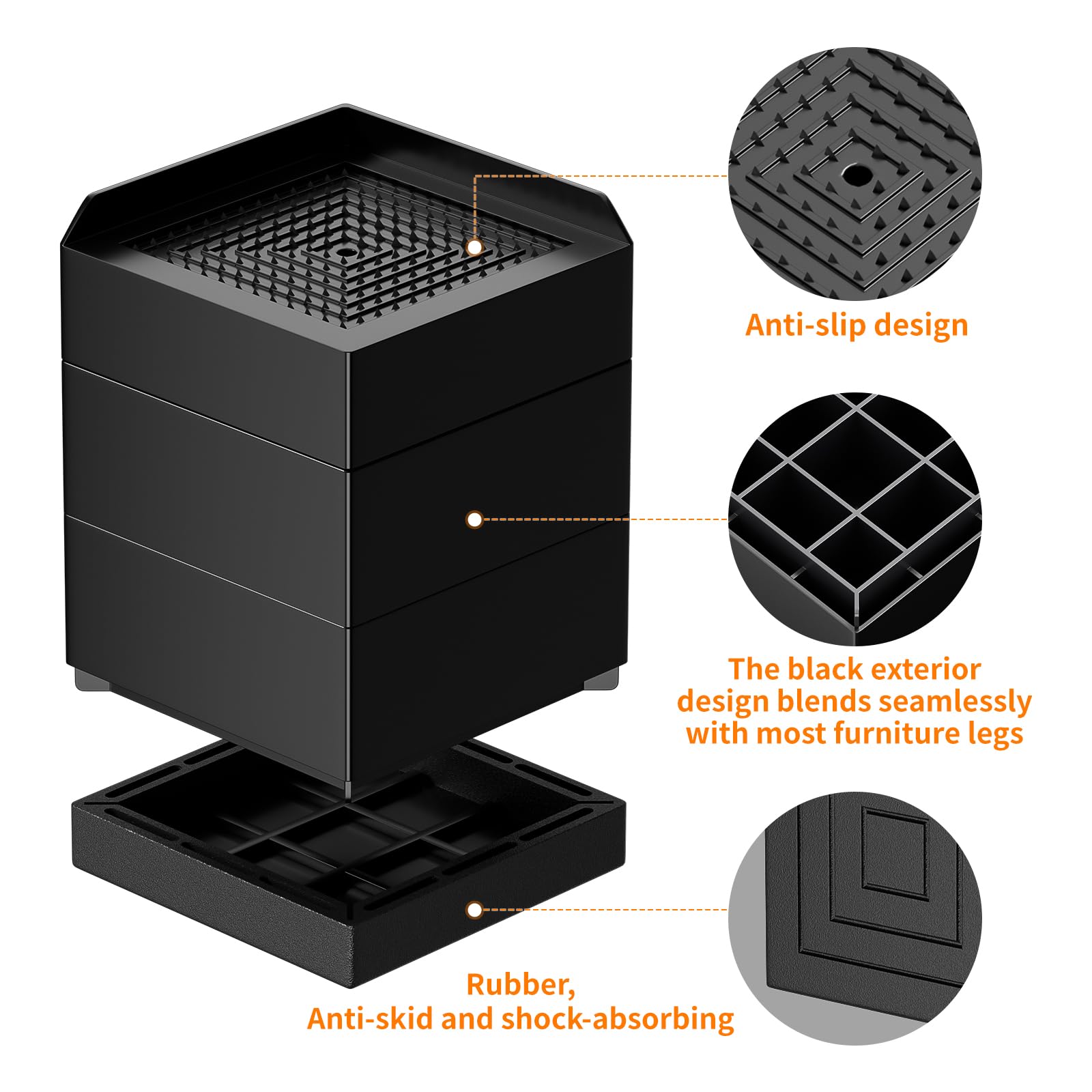 RCHYFEED 4 elevadores de muebles de 10 cm, altura ajustable, elevador de mesa antideslizante, elevador cuadrado de muebles para cama, sofá, silla, elevador de piernas, elevador de muebles, hasta 1000