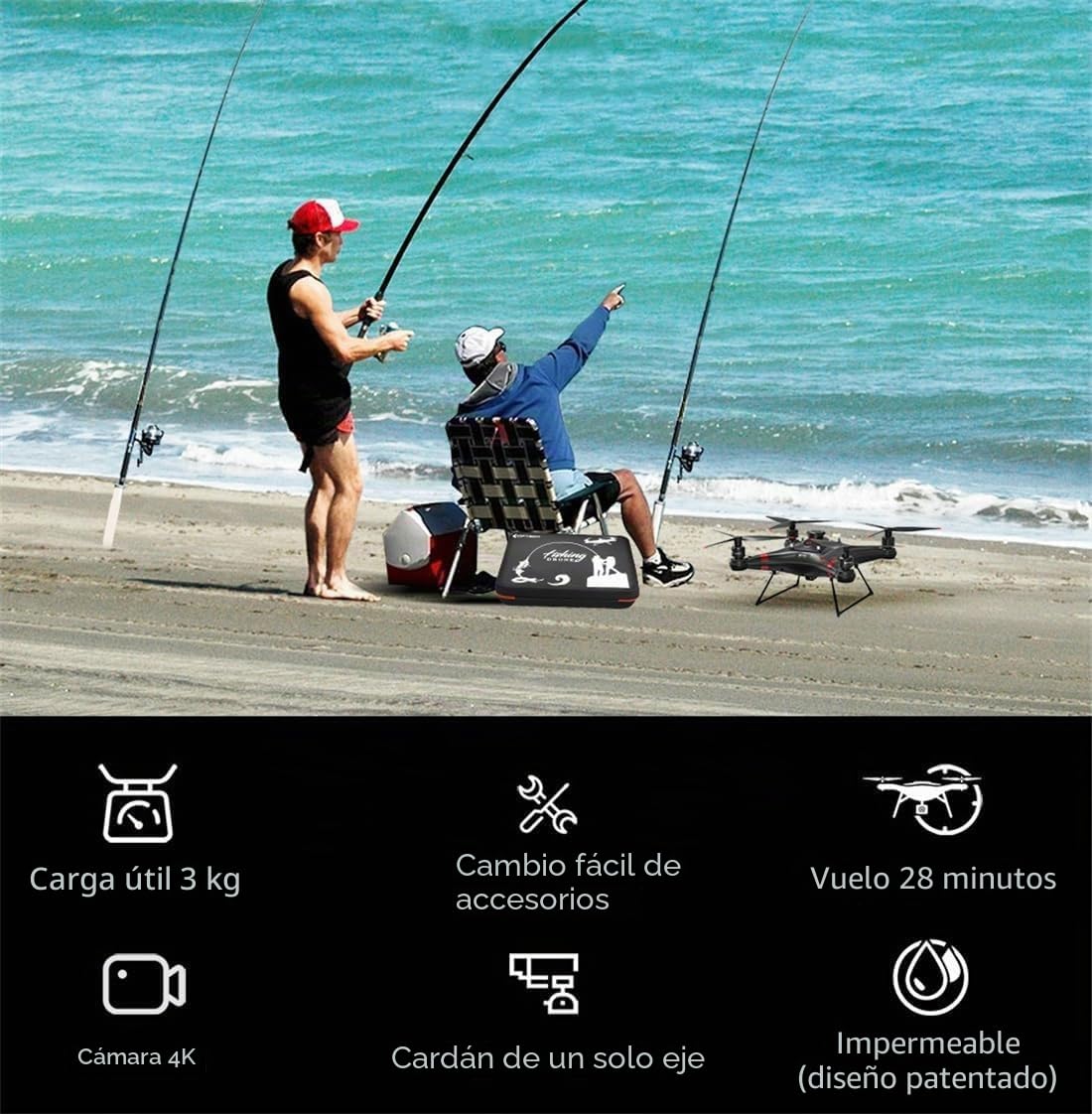 Mejor Dron de Pesca Con Liberación de Cebo - Carga Útil de 3 kg, Triblade FPV 33 Minutos de Retorno Automático, Impermeable Con Cámara 4K para Adultos
