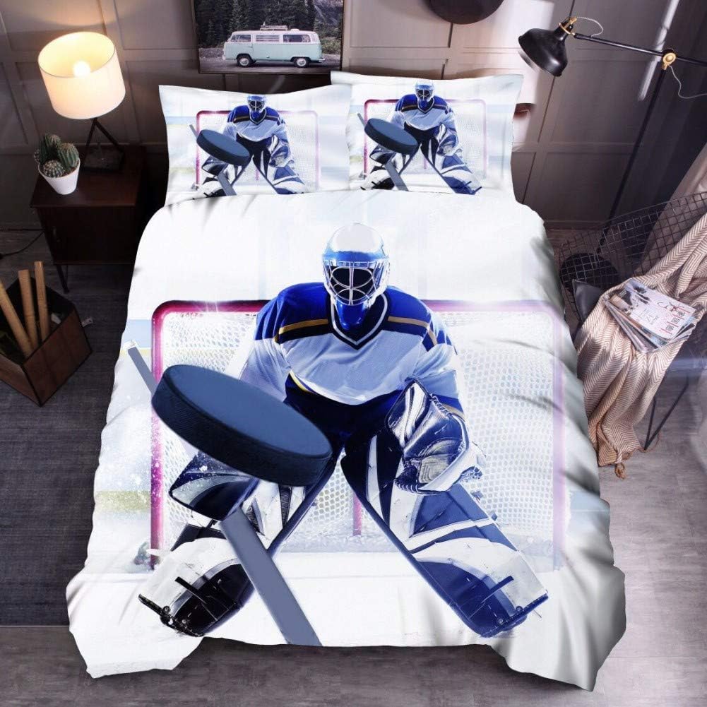 Loussiesd Decor Duvet Cover Single Size Action Ice Hockey Team Player with Stick and Puck Bedding Cover Kids Youth Sport Physical Education Comforter Cover for BoysTeens Bed Cover Ultra Soft - Image 3