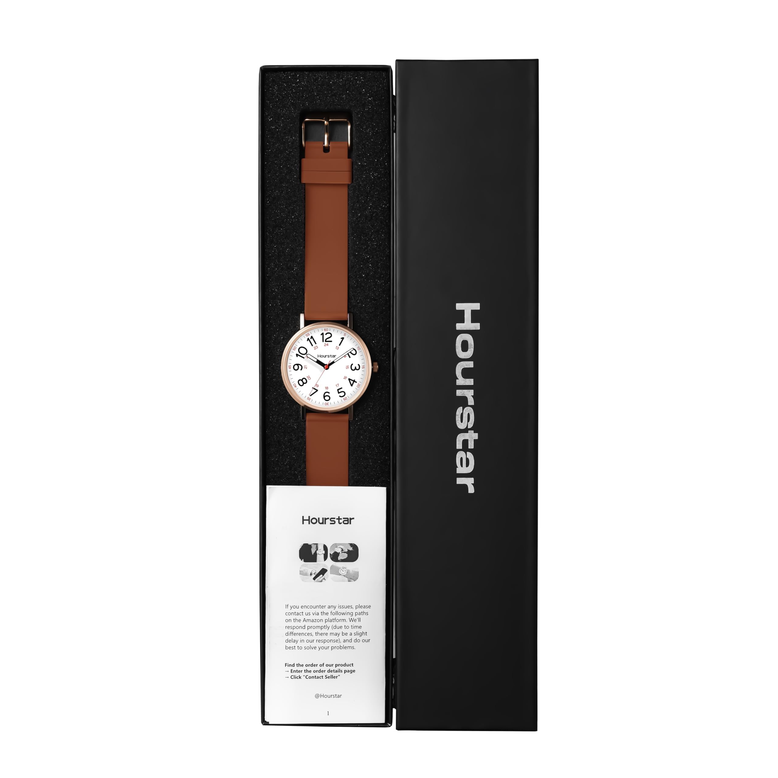 Reloj analógico de enfermera para mujer con segunda mano para enfermería, 12/24 horas, correa de silicona, fácil lectura (marrón)