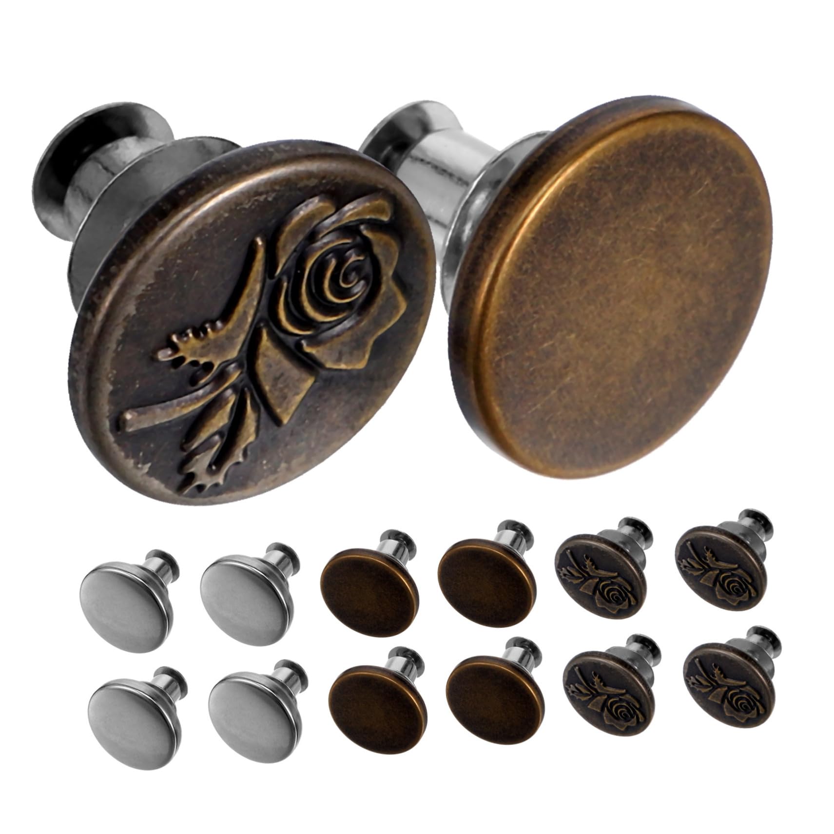 OSALADI 5 Set Bottoni in Metallo Assortito Cucire Bottoni A Pressione Estensori Per Bottoni Per Jeans Pulsante Bottone Per Jeans Sostituzione Del Bottone Dei Pantaloni Lega 15 Pezzi * 5