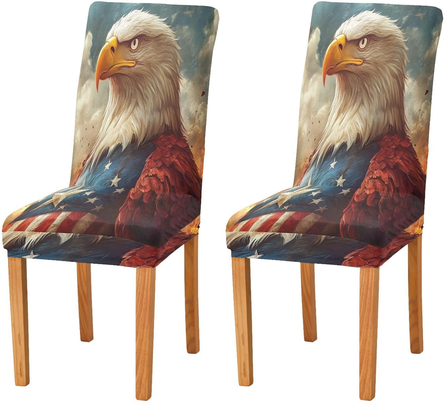 ALAZA Chair Covers for Dining Room, The Eagles American Flag Us Flag in Watercolor Style Stretch Chair Cover Sets Chair Protector Removable Washable for Ktichen Restaurant Hotel