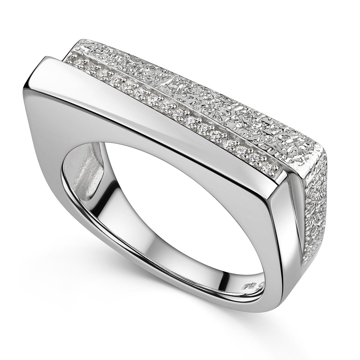 MATERIA by Matthias Wagner Damen Ring Silber 925 länglich mit Zirkonia gehämmert glänzend