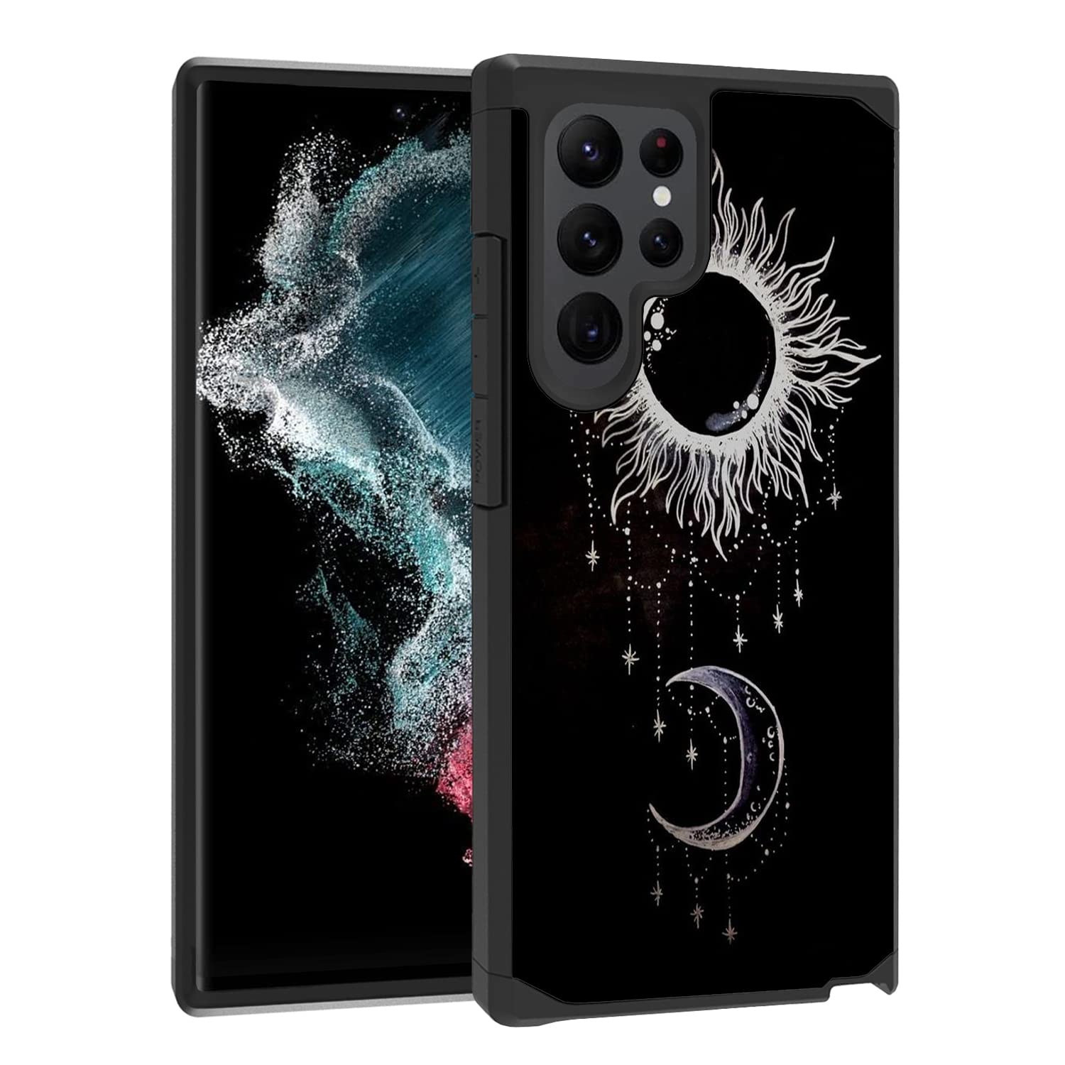 BWOOLL Case for Samsung Galaxy S23 Ultra, Hybrid Hard PC & Soft Silicone Dual Layer Shockproof Protection Case for Samsung Galaxy S23 Ultra 5G, Funny Trippy Sun and Moon