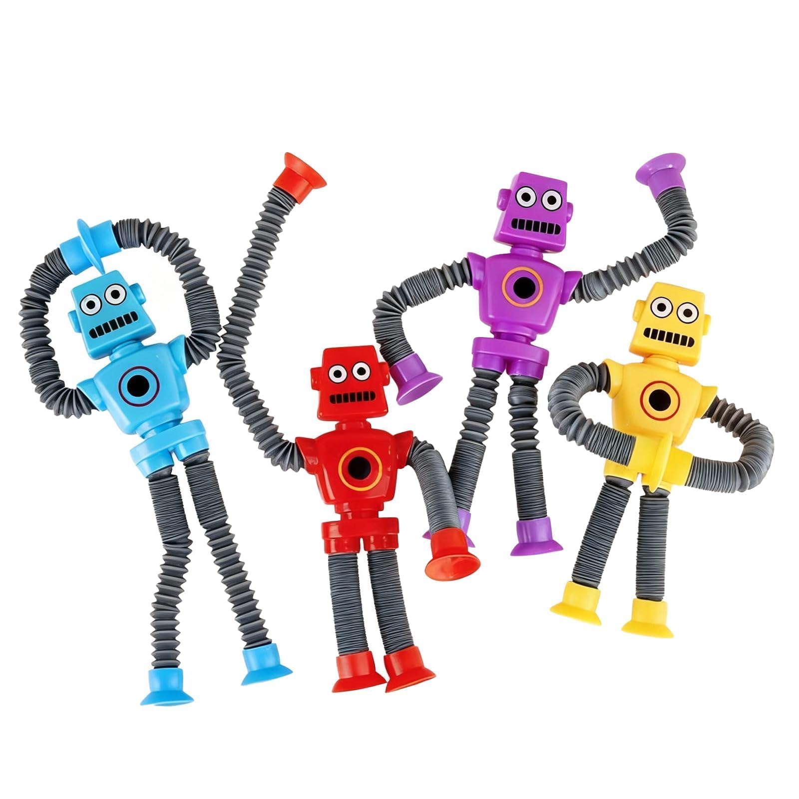 4 Pcs Robot Fidget Toy, Telescopic Robot Toy, Telescopic Suction Cup Robots Toys, Shape Changing Pop Tubes Stretchy Robots Toys with Hundred Variations, Ideal for Birthday Party Favors
