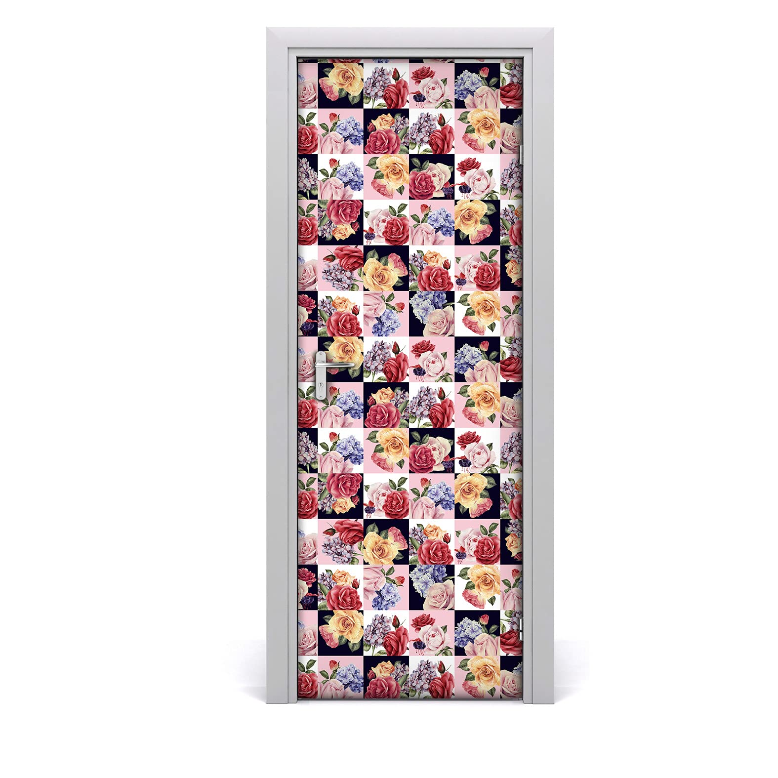 Autocollant de porte pour masquer les rayures papier peint mural fleurs