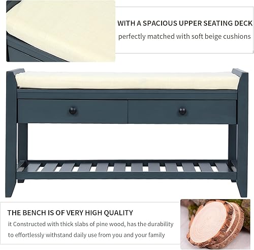 Miniatura 5 de Harper & Bright Designs Banco de madera para zapatos con asiento y cajones acolchados, banco de almacenamiento de zapatos multiusos para entrada,