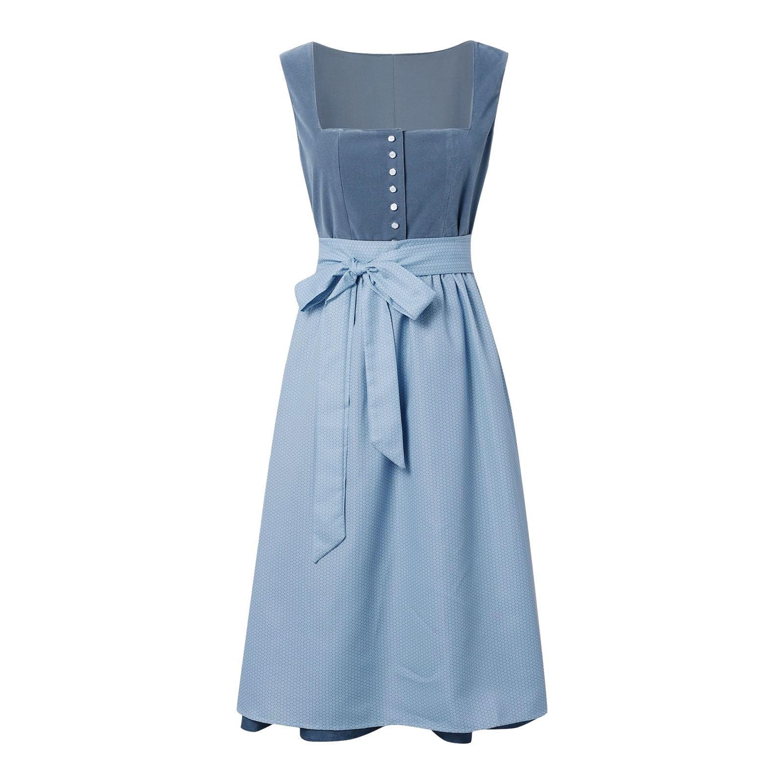 Generisch Dirndl Damen Trachtenkleid Mit Schürze Dirndlbluse Für Frauen Karneval Oktoberfest Party, Cosplay Damenanzug Elegantes Kleid mit Druck für Mittelalter Festivals Verkleidungspartys