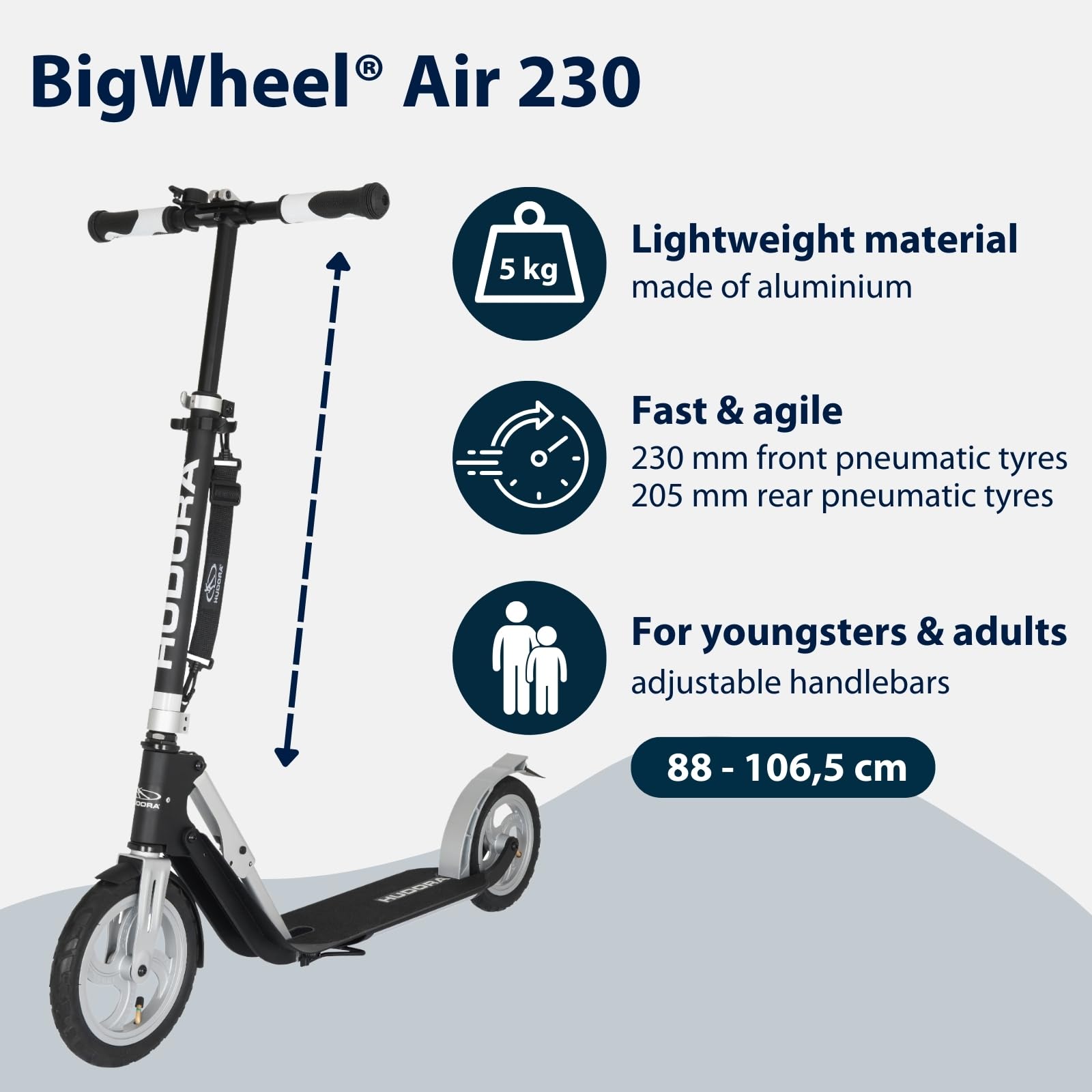 Hudora Dziecięcy skuter aluminiowy AIR 230 Big Wheel, wielokolorowy, 230 mm