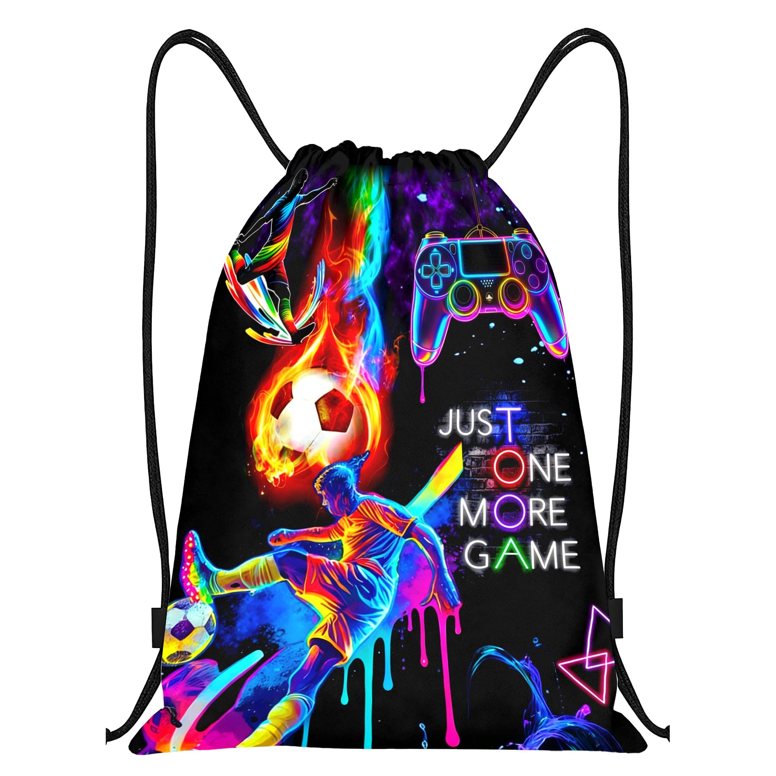 zhongko Gamer Drawstring Bag, Neon Graffiti Swimming Bag for Kids, Waterproof Storage Bag, Lightweight Sports Backpack for School, Beach and Camping, 42x32cm