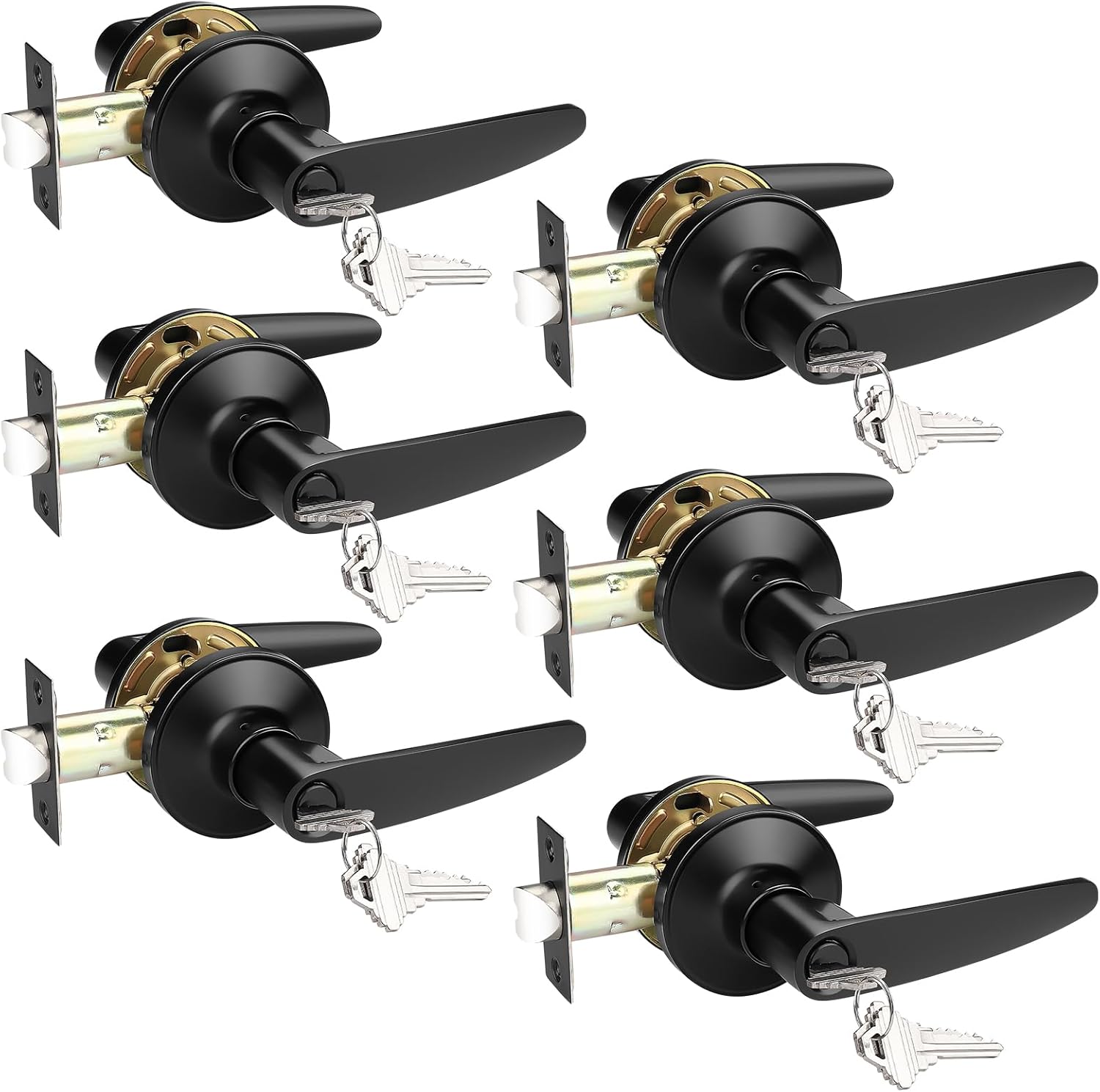 Probrico 6 Pack Entrance Door Levers Door Lock in Black, Combo Entry Door Handles with Locks and Keys Keyed Alike Each with 3 Same Keys