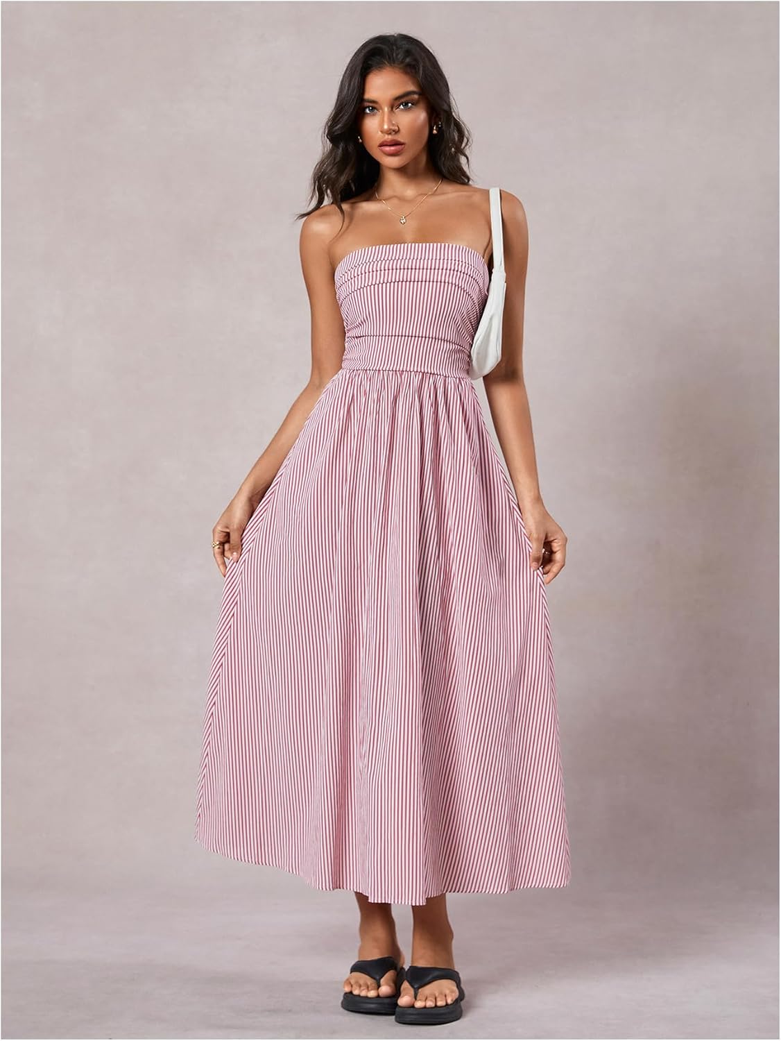 Milumia Women's Striped Strapless Maxi Dress Summer Casual Tube Top Long Dresses with Pocket - Image 4