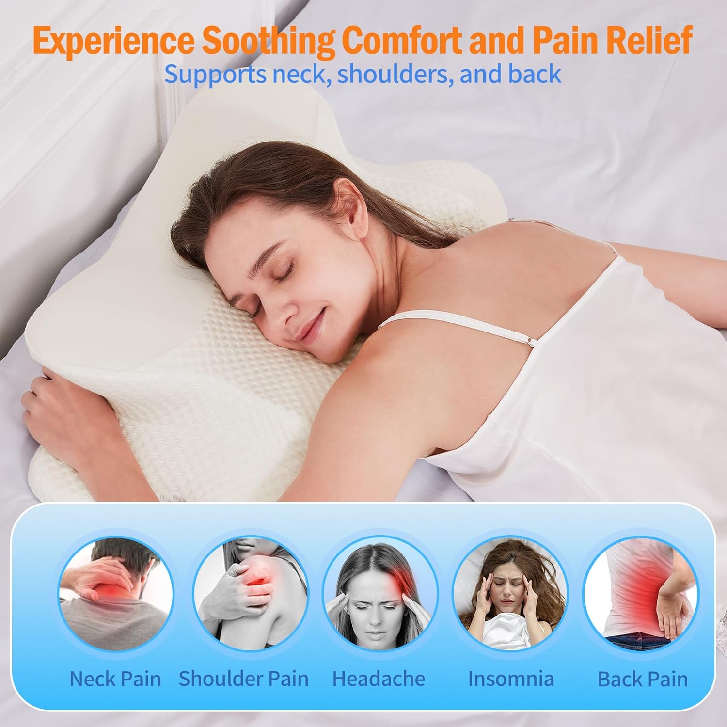 Cervical Neck Pillow, Side Sleeper Pillow for Pain Relief, Memory Foam Pillows for Sleeping, Contour Neck Support Orthopedic Bed Pillow for Back Stomach Sleepers with Cooling Pillowcase - Image 5