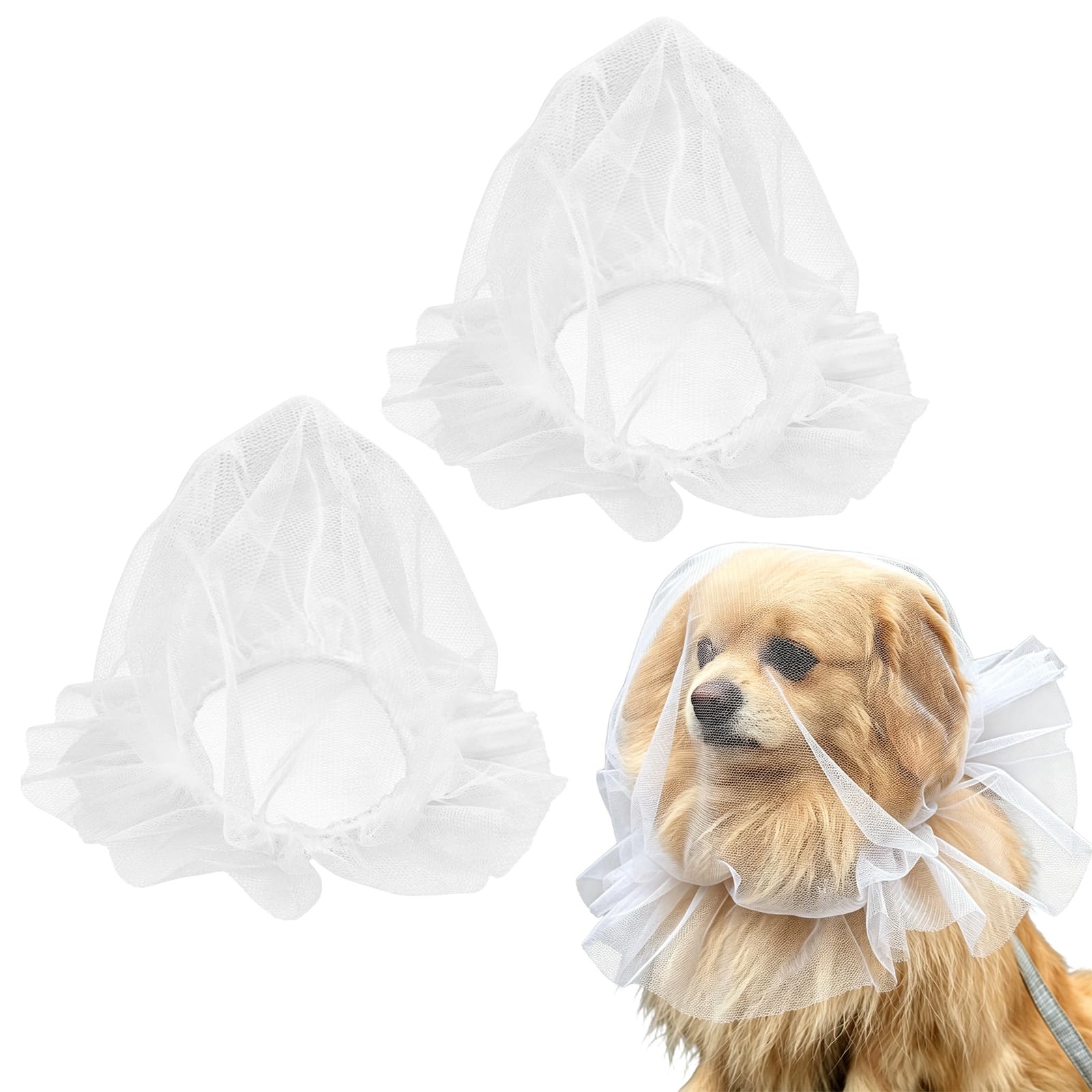 Dog Face Mesh Net,2Pcs Quick Release Mesh Dog Head Cover, Anti Eating Pet Headgear for Cats Small Medium Dogs (White, S (2~4KG))